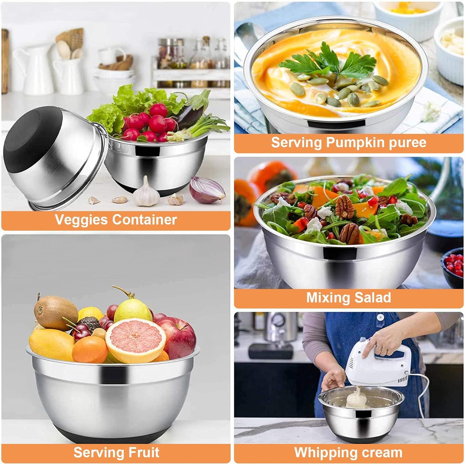 6-Piece Black Stainless Steel Mixing Bowl Set with Lids and Graters