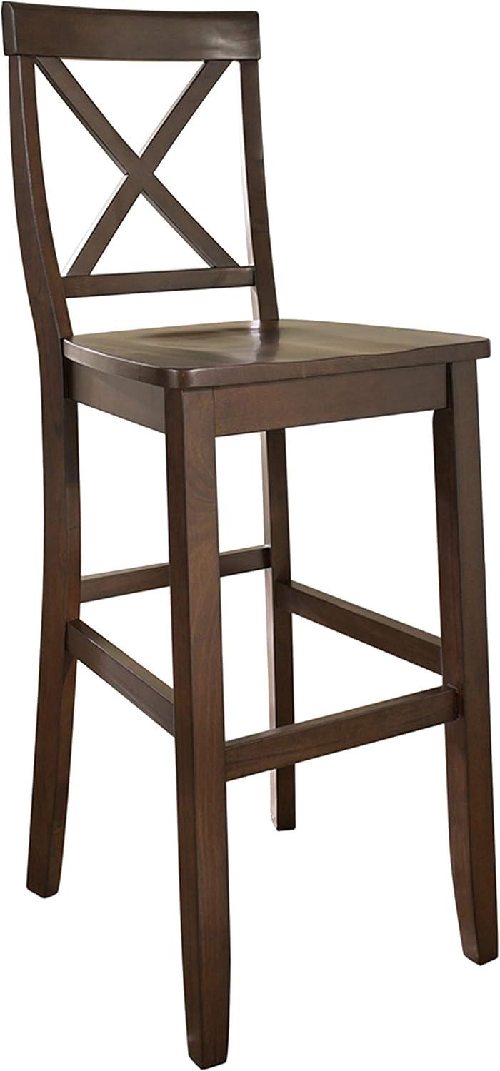Crosley Set of 2 30" X-Back Barstools Mahogany: Traditional Farmhouse Design, Rubberwood Frame, Footrest