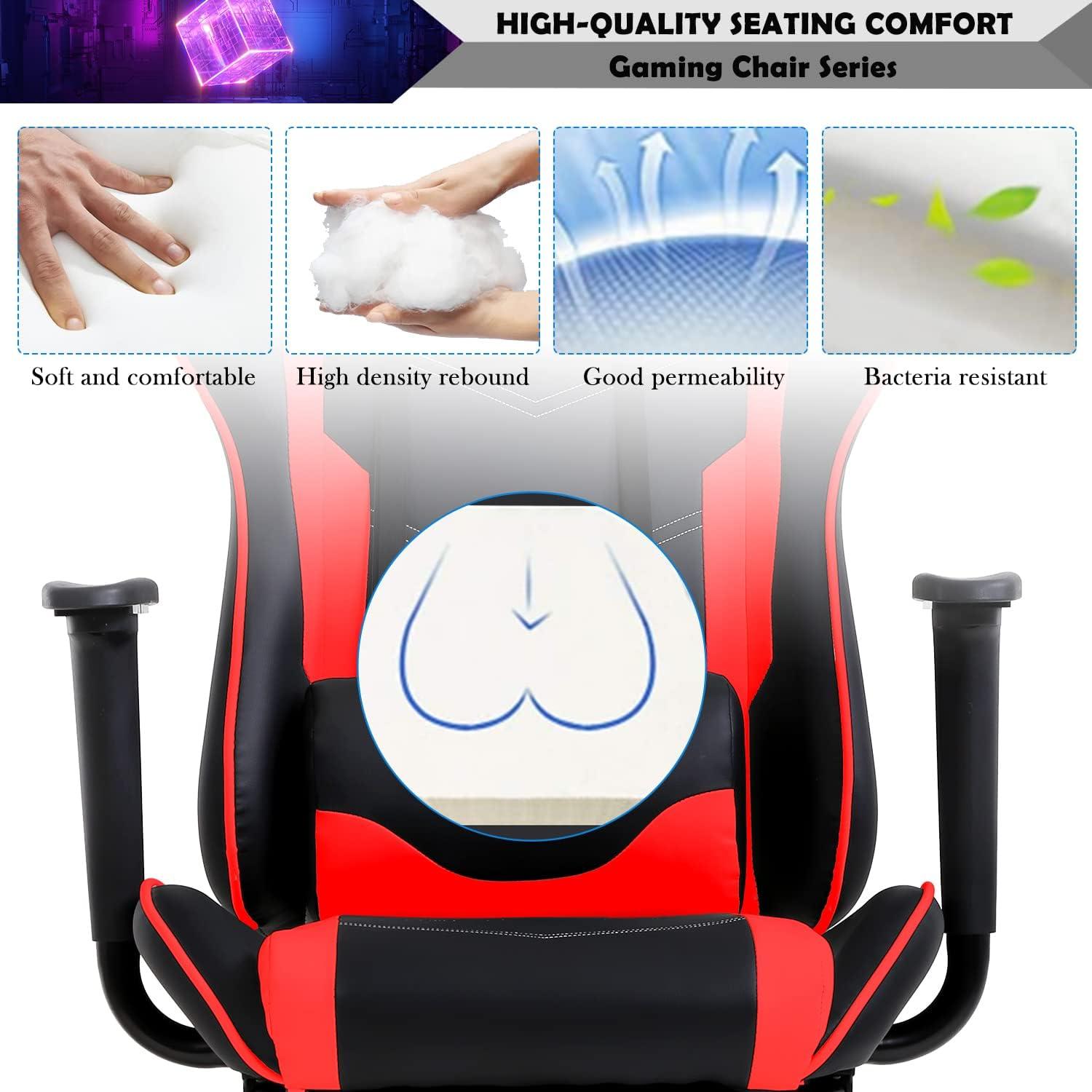 Gaming Chair Racing Office Computer Game Chair Ergonomic Desk Chair with Headrest Lumbar Support, High Back Gamer Office Chair Recliner Video Game Chairs for Kids or Adults,Red