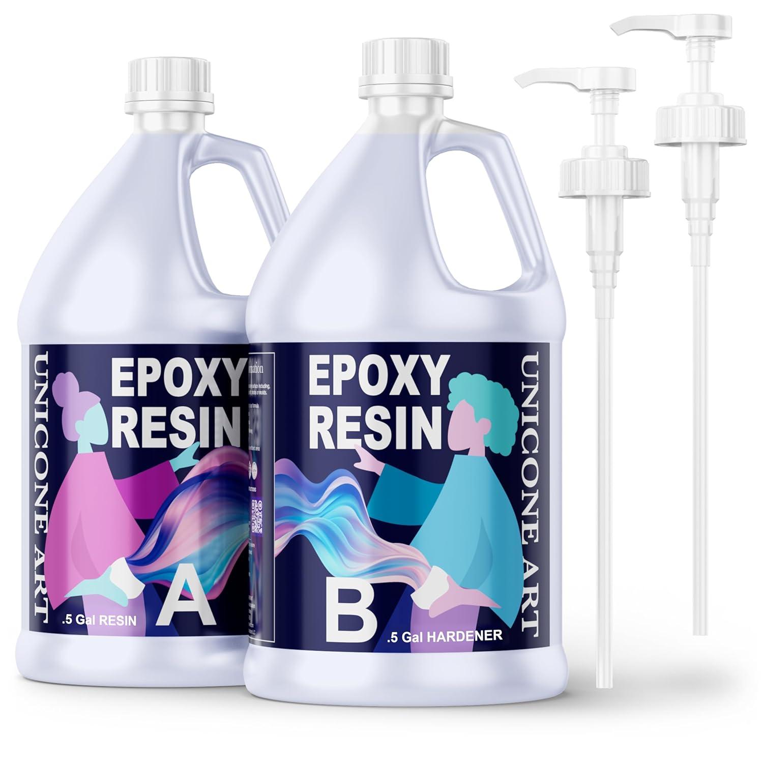 INCLY 1 Gallon Crystal Clear Epoxy Resin Kit, Bubbles Free Epoxy Resin Supplies, Casting & Coating Resin Epoxy for Craft Tabletop, Art Painting, Molds, with 24 Mica Powder, Large Silicone Cup & Stick