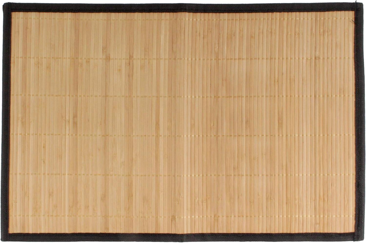 BambooMN Bamboo Slats Placemat with Fabric Border - Solid Color Print - 17.5" x 12" - Brown with Black Border, 4 pcs