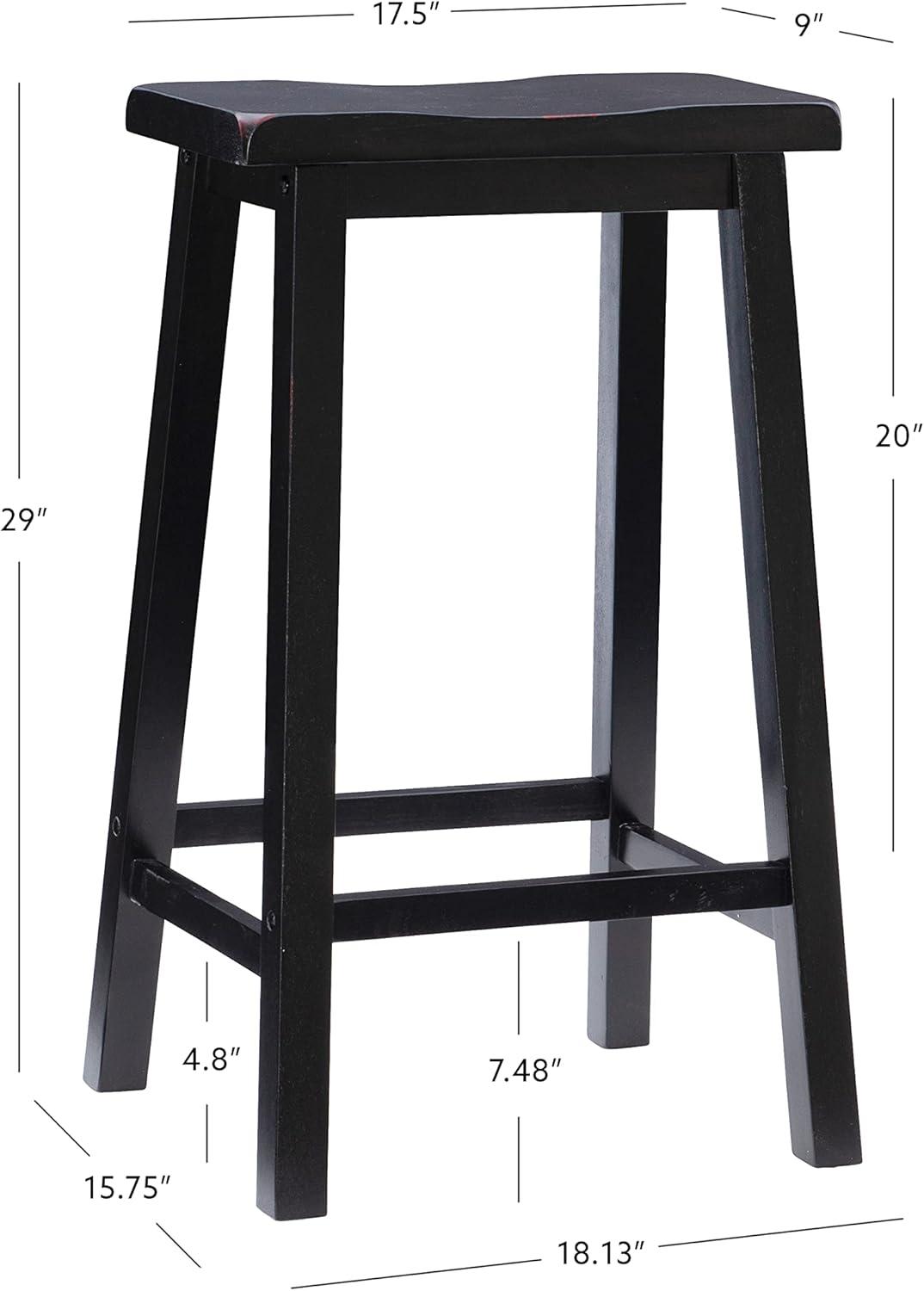 Linon Beamon 29" Sturdy Wood Backless Saddle Seat Bar Stool in Antique Black