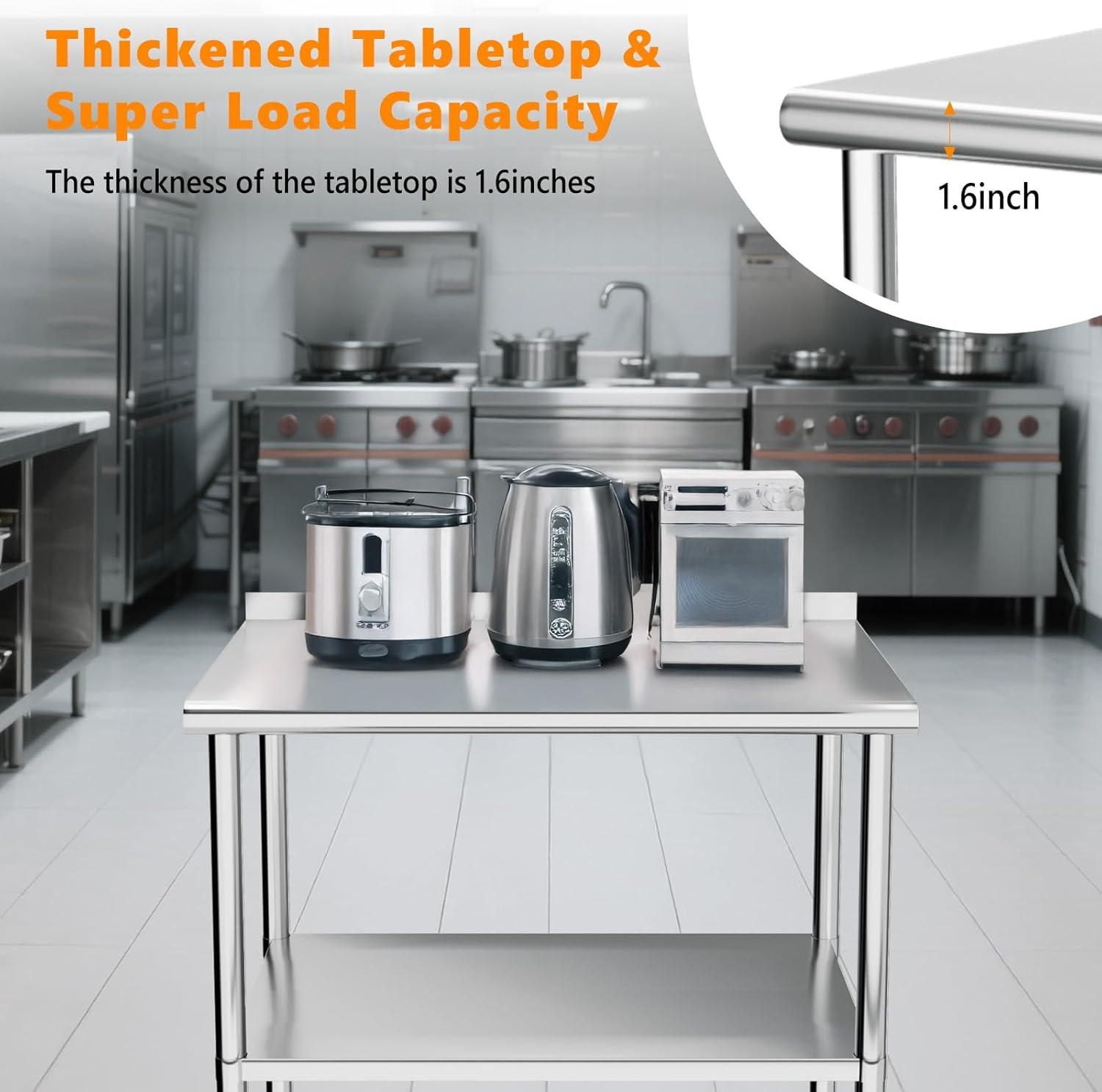 ROVSUN 36'' x 24'' Stainless Steel Table for Prep & Work, Metal Table with Undershelf for Kitchen Restaurant, Home