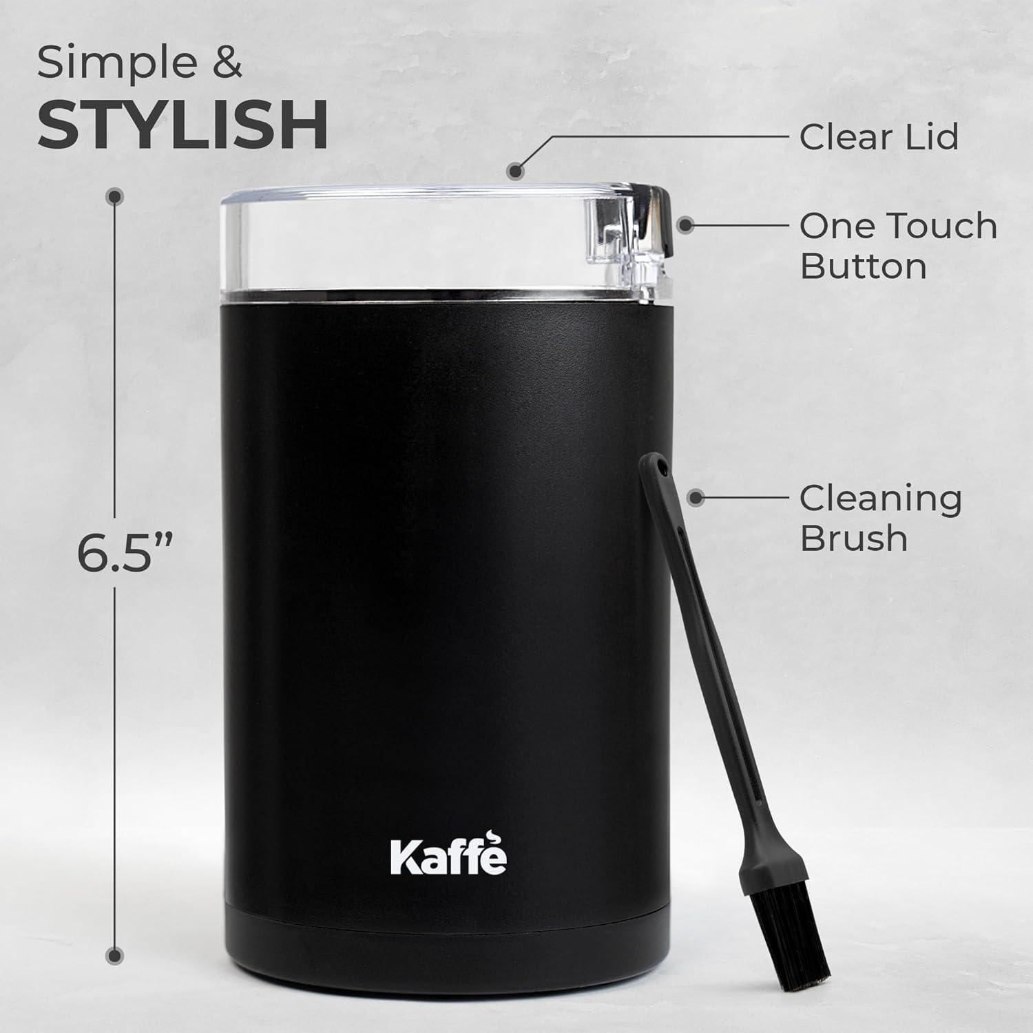 Kaffe Coffee Grinder Electric (3.5oz/14 Cup) , Best Coffee Grinders Reduced Price w Free Cleaning Brush, Matte Black