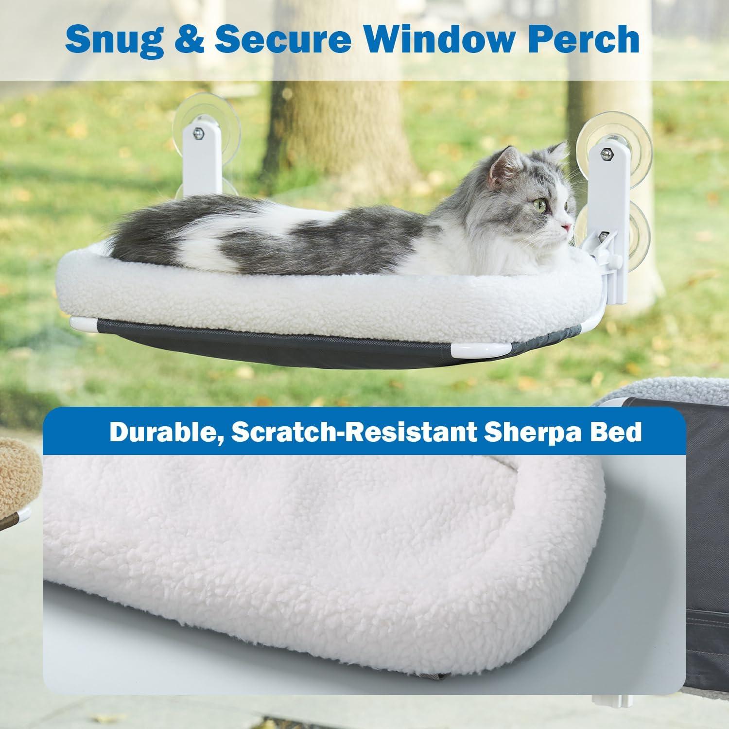 Tucker Murphy Pet™ Foldable Cat Hammock For Window - Cordless, Embeded Machine Washable Padded Bed, Robust Metal Frame - Cat Window Perch For Large Cats And Kittens (White Bolster Bed, Large)