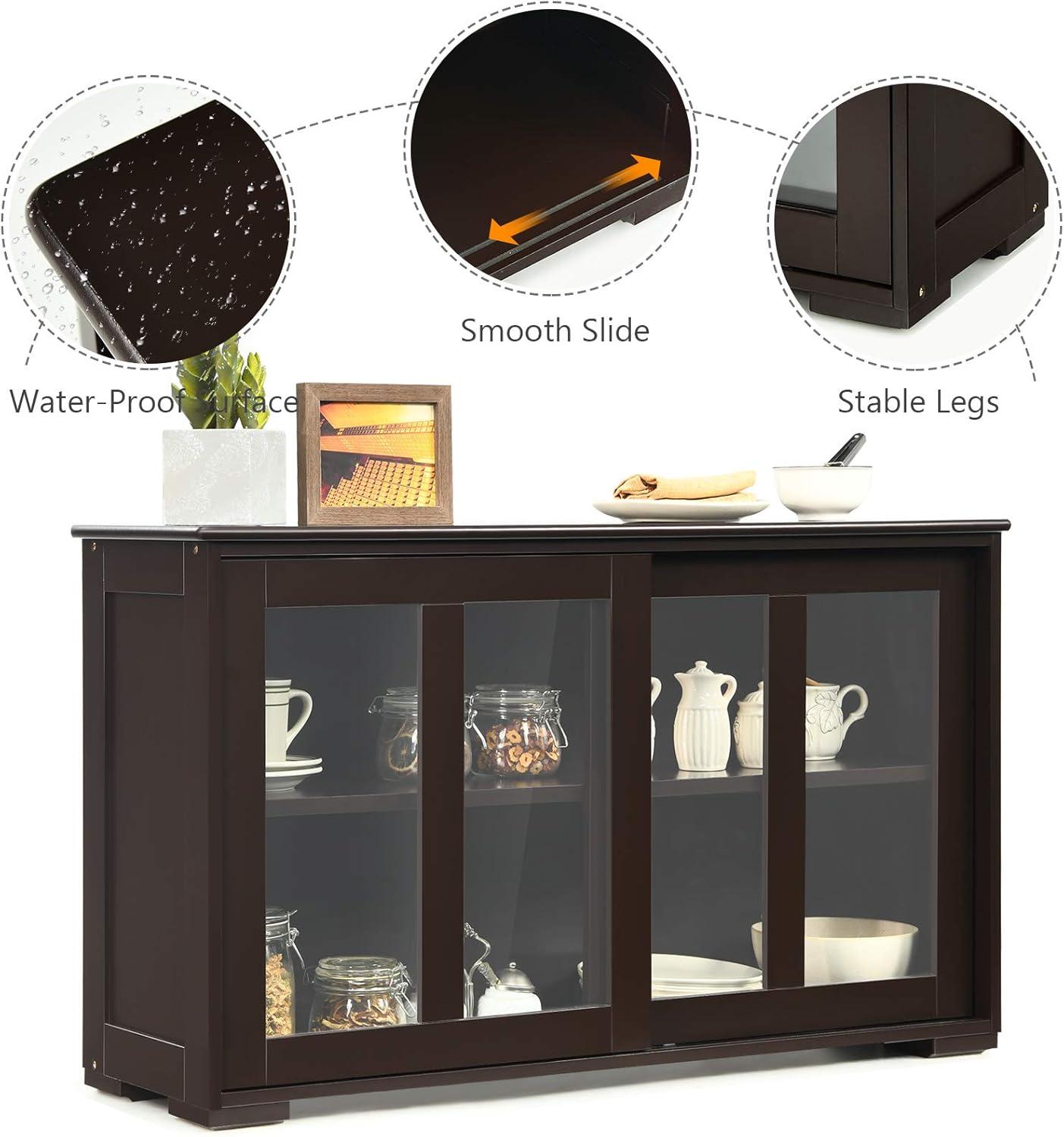 Kepooman Sideboard Buffet, Kitchen Storage Cabinet,Sideboard Buffet Cupboard Storage Cabinet with Sliding Door-Brown