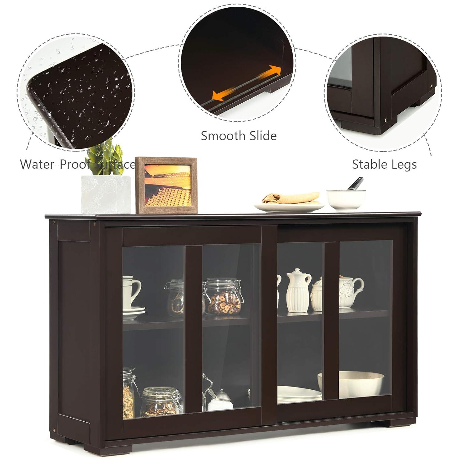 Kepooman Sideboard Buffet, Kitchen Storage Cabinet,Sideboard Buffet Cupboard Storage Cabinet with Sliding Door-Brown