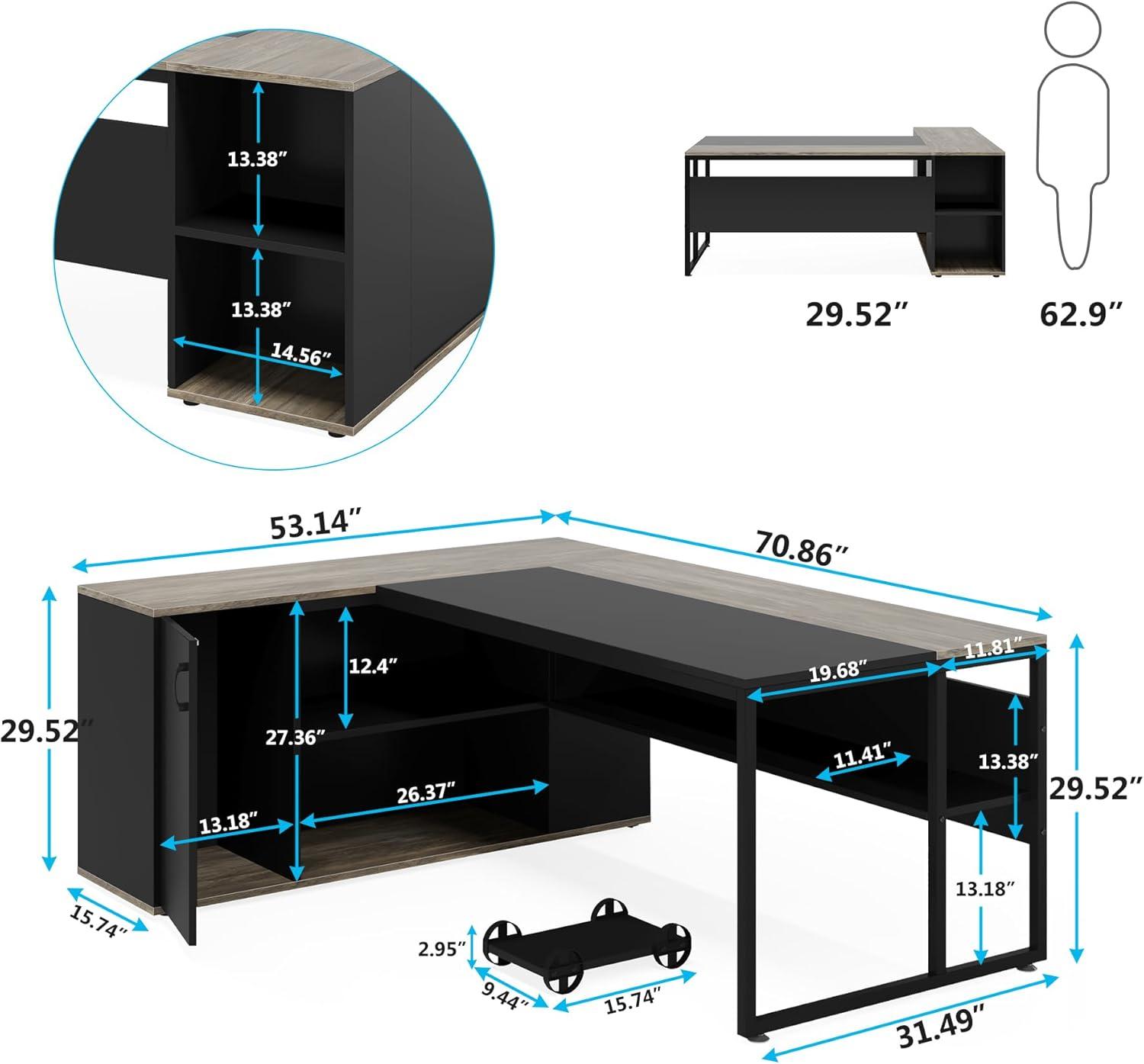 Tribesigns 71 inch Executive Desk, L Shaped Desk with Cabinet Storage, Executive Office Desk with Shelves