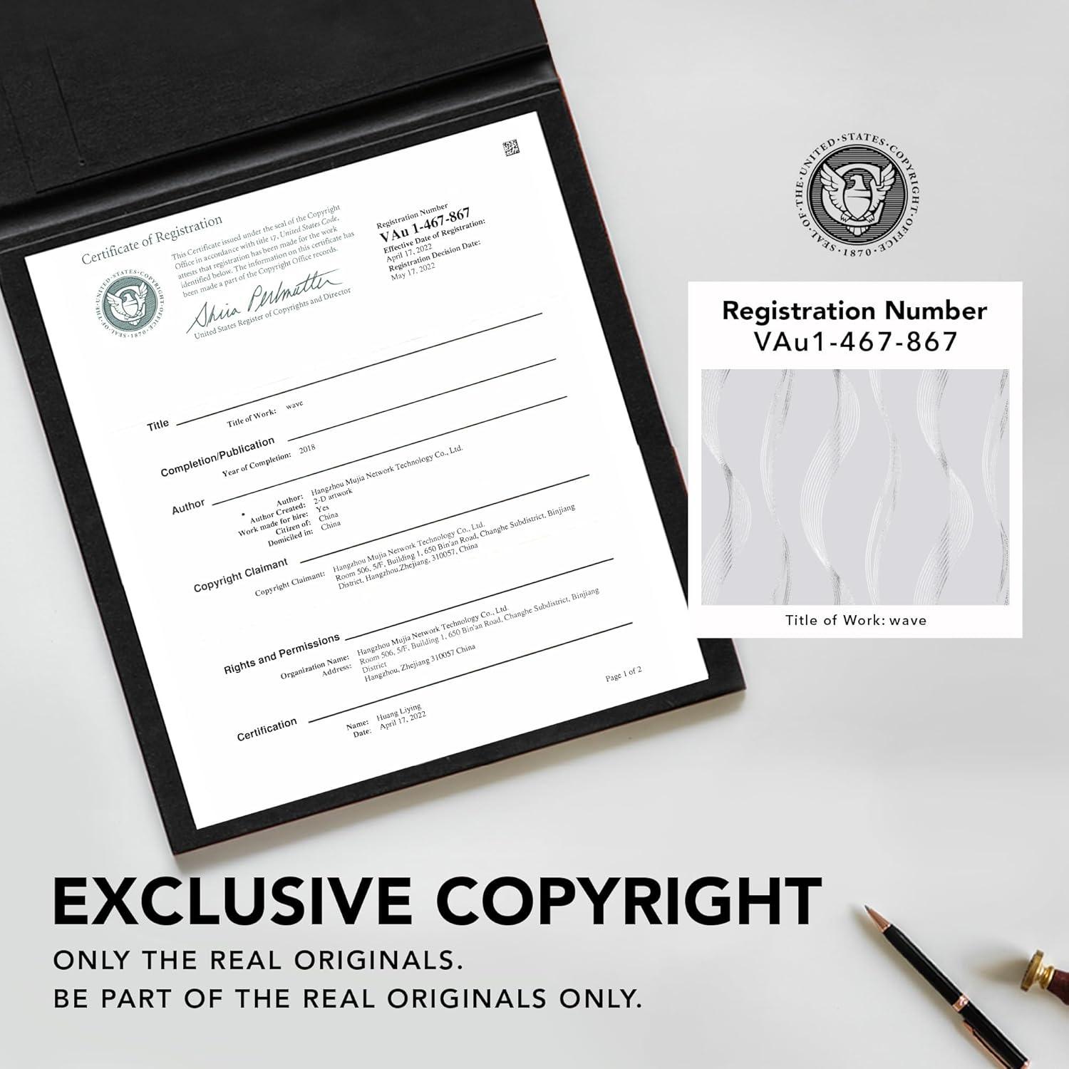 Deconovo Silver Wave Line Foil Printed Blackout Curtains Grommet Panels with 52x54 inch 1 Pair White