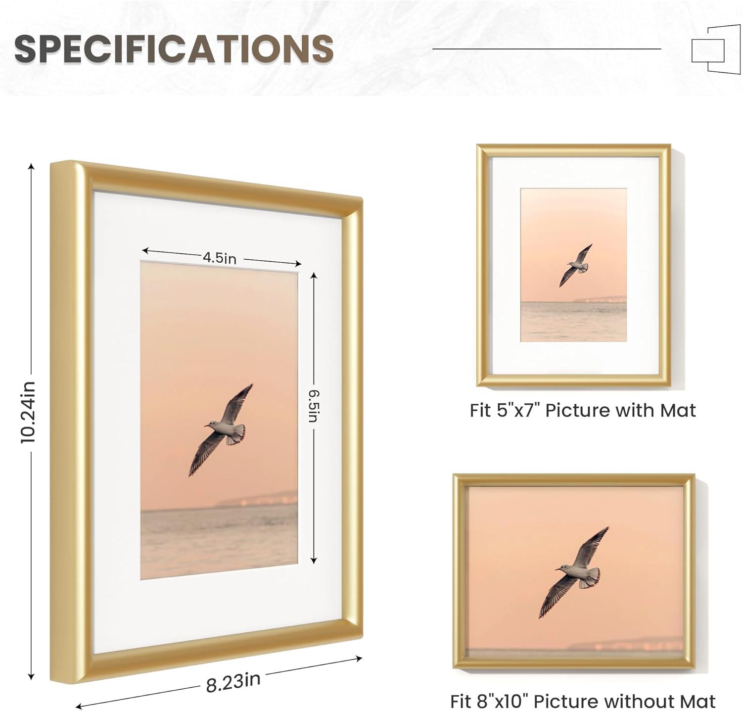8x10 Frame Gold Picture Frame - Complete Modern Photo Frame Includes UV Acrylic Shatter Guard
