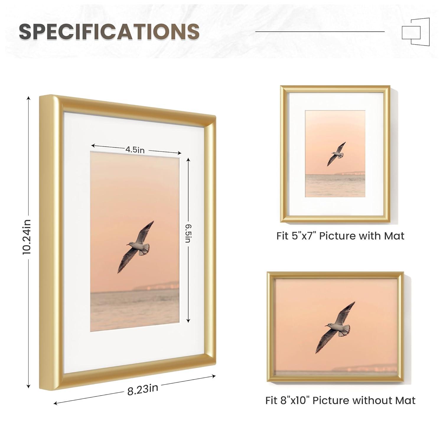 8x10 Frame Gold Picture Frame - Complete Modern Photo Frame Includes UV Acrylic Shatter Guard