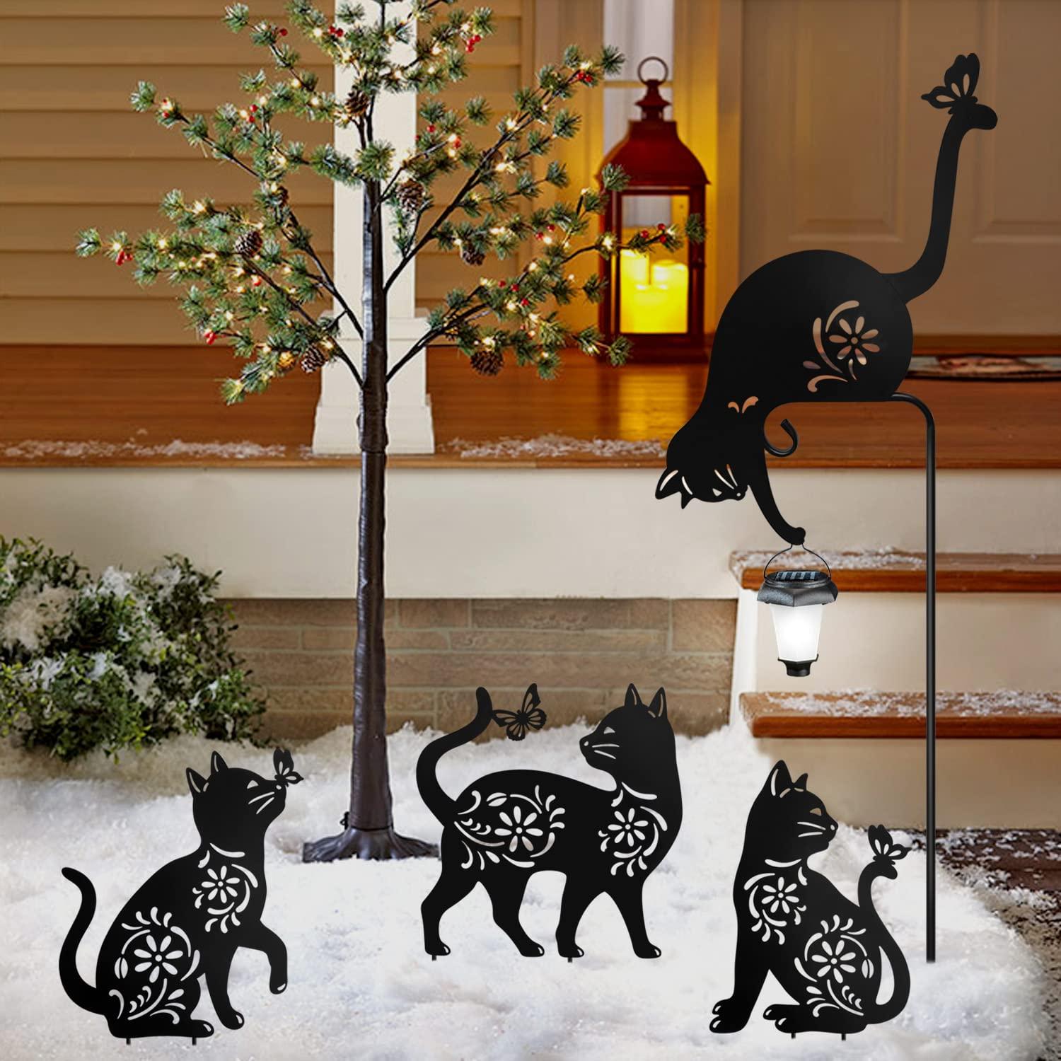 Garden Decor - Set of 3 Decorative Garden Stakes Black Cat Silhouette Stake for Yard, Spring Decor Lawn Decorations