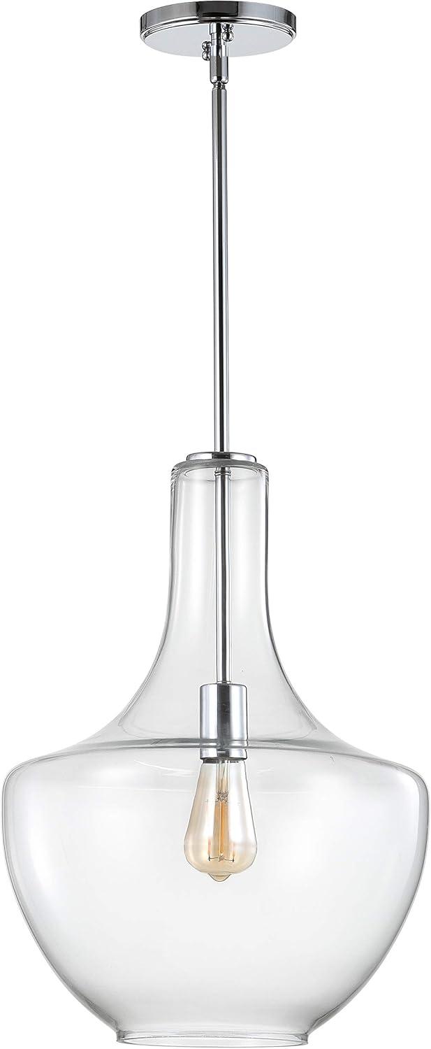 Watts 13.25" 1-Light Mid-Century Modern Iron/Glass LED Pendant, Chrome/Clear