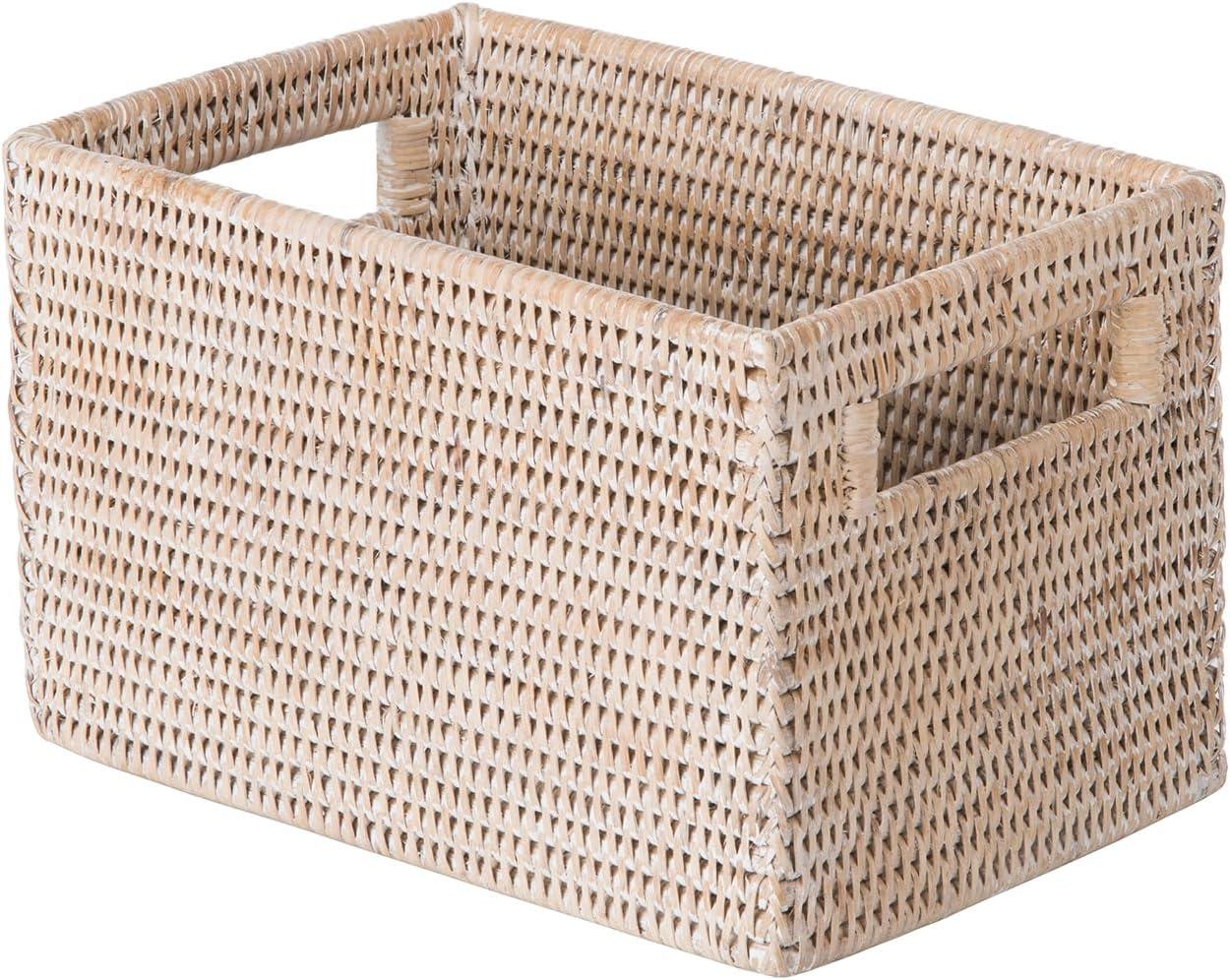 Tyslan La Jolla Rattan Shelf Handles, Small, White-Wash Storage Basket