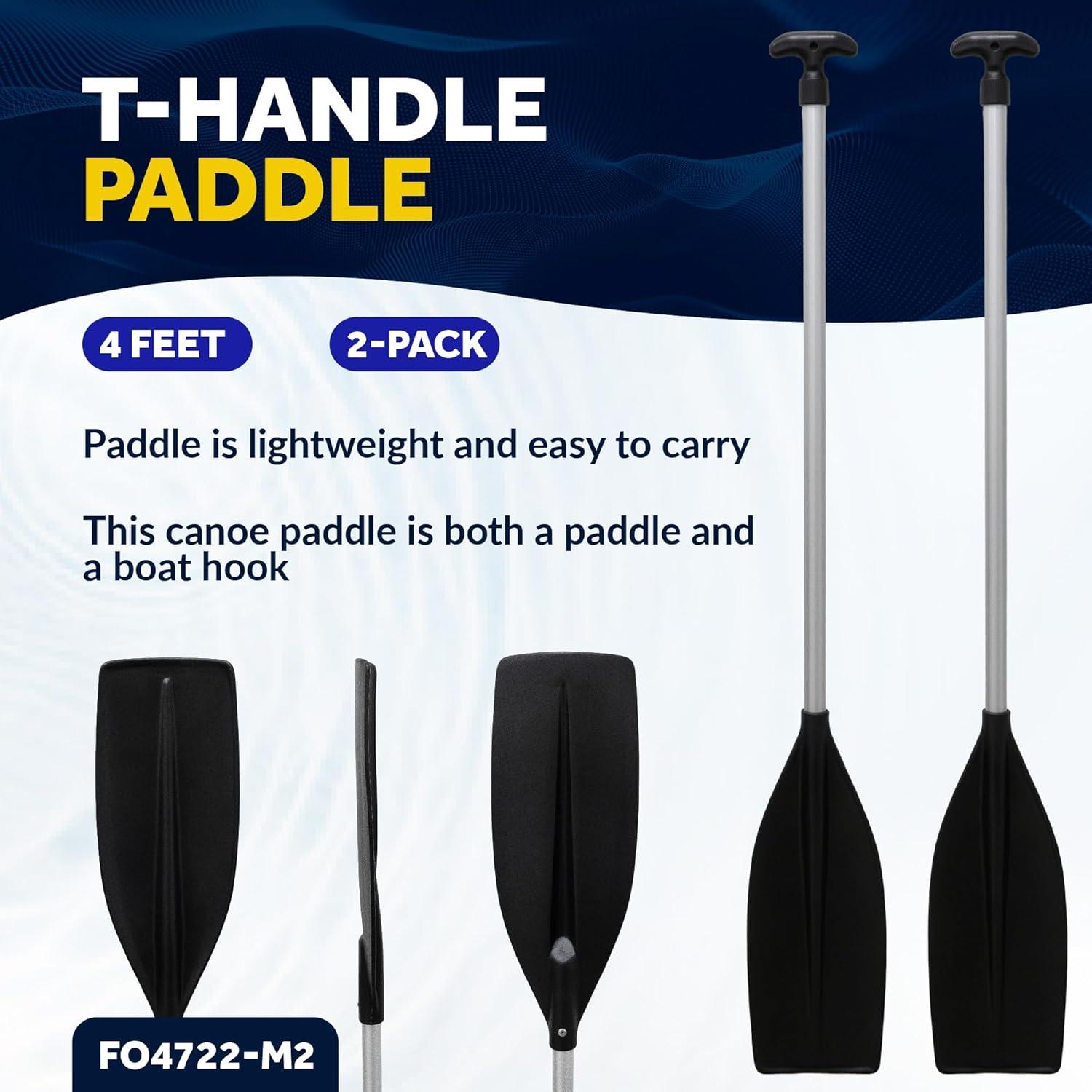 Five Oceans 4-Feet Canoe Paddle - Boat Paddle, 2-Pack T-Handle Oar Paddle for Canoe, Kayak and Small Boats Corrosion-Resistant Floating Boat Paddles Marine-Grade Aluminum Heavy-Duty Shaft - FO4722-M2