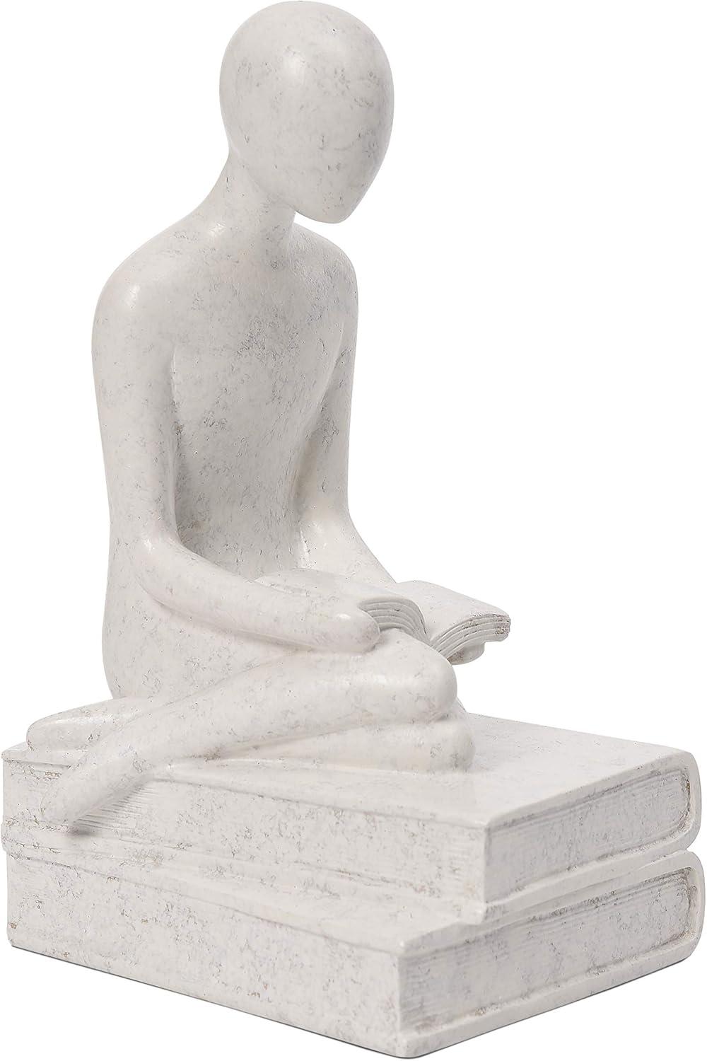 White Resin Abstract Reader Statue for Modern Decor