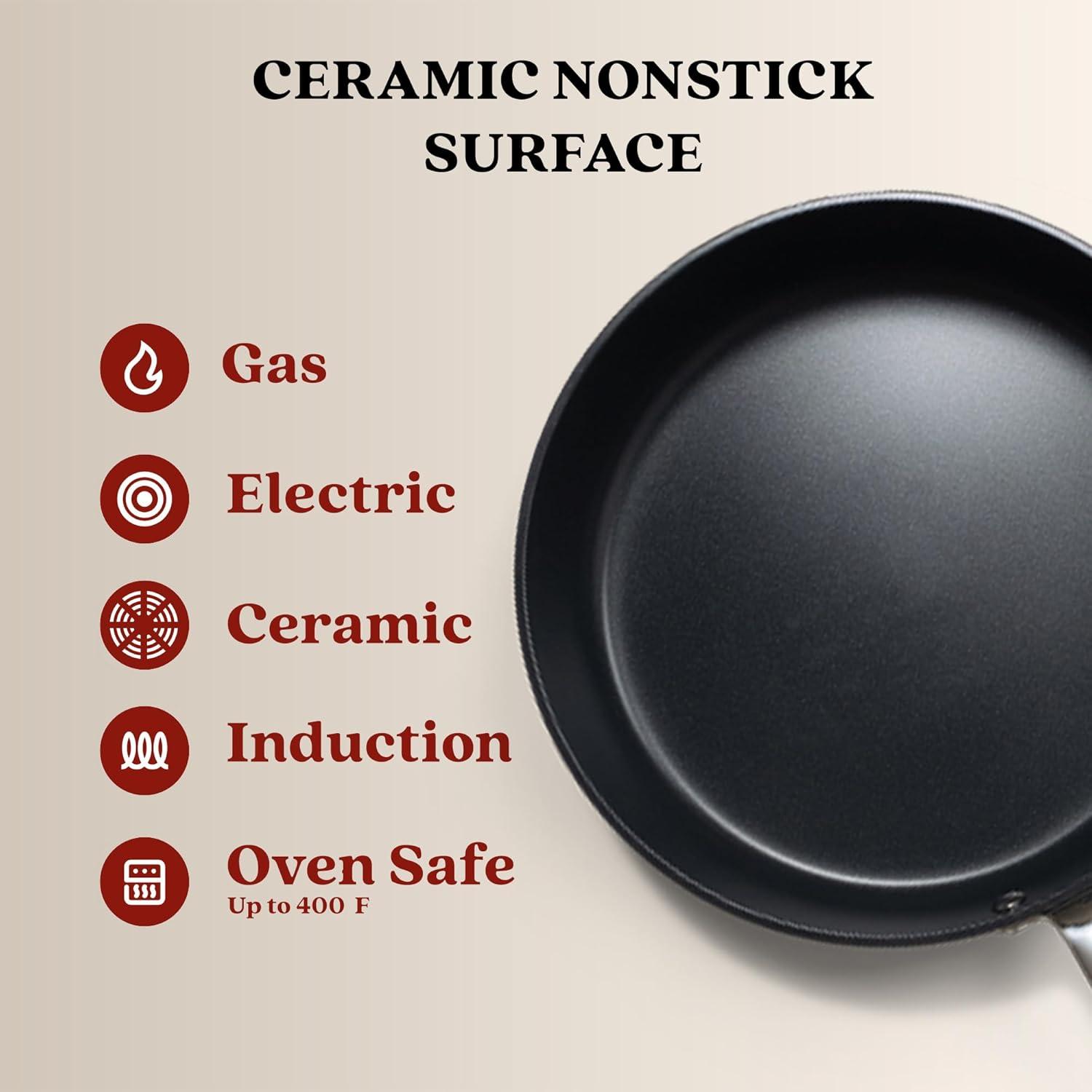 Alva Alva Maestro Nonstick Ceramic Frying Pan Skillet, Non-Toxic PFAS PFOA & PTFE Free, Healthy Cooking Pan, Compatible with all Stovetops & Induction Safe, Oven Safe & Stay-Cool Handle