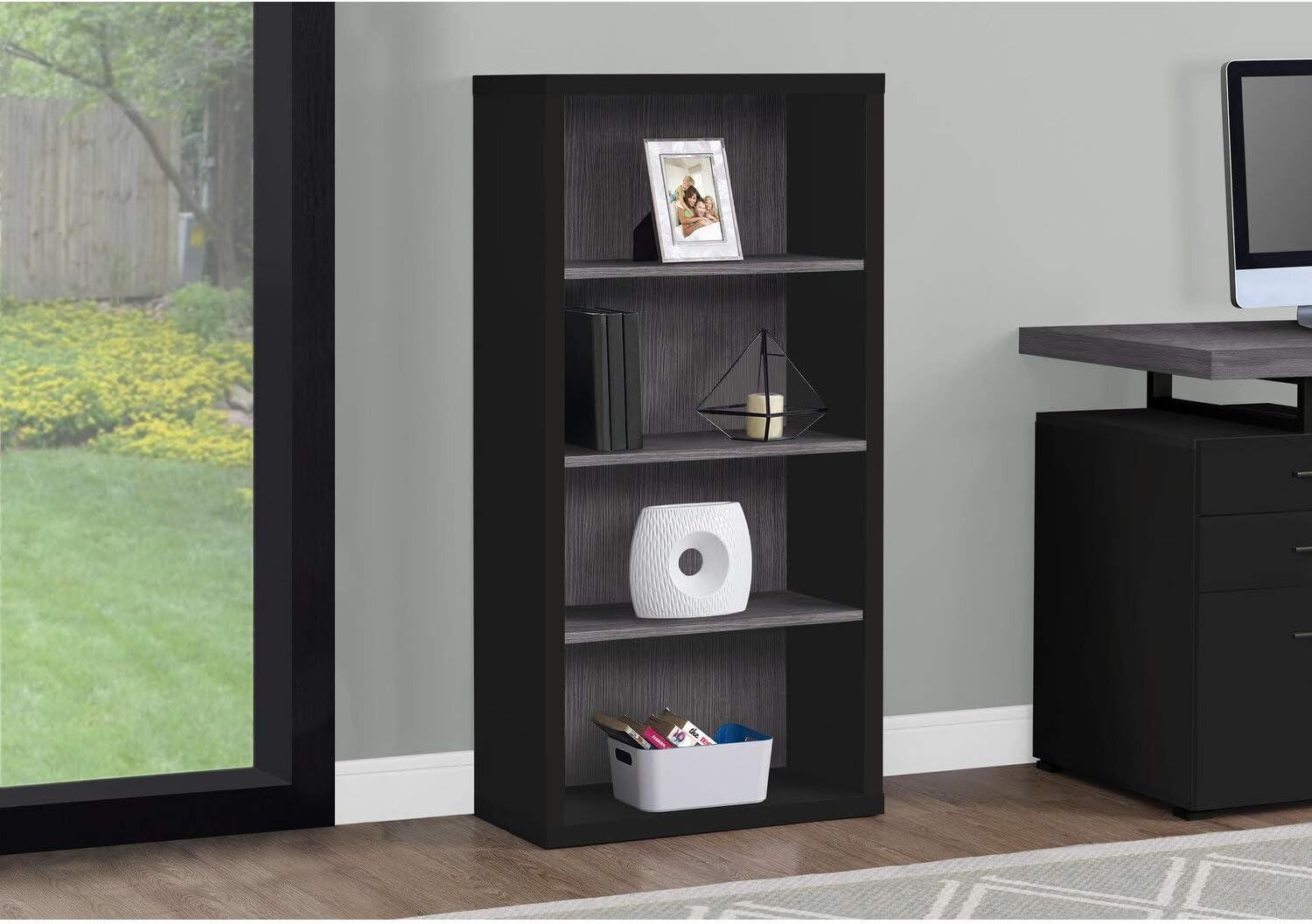 Monarch Specialties Bookshelf, Etagere, 5 Tier, 48" High, Office, Bedroom, Black And Grey Laminate