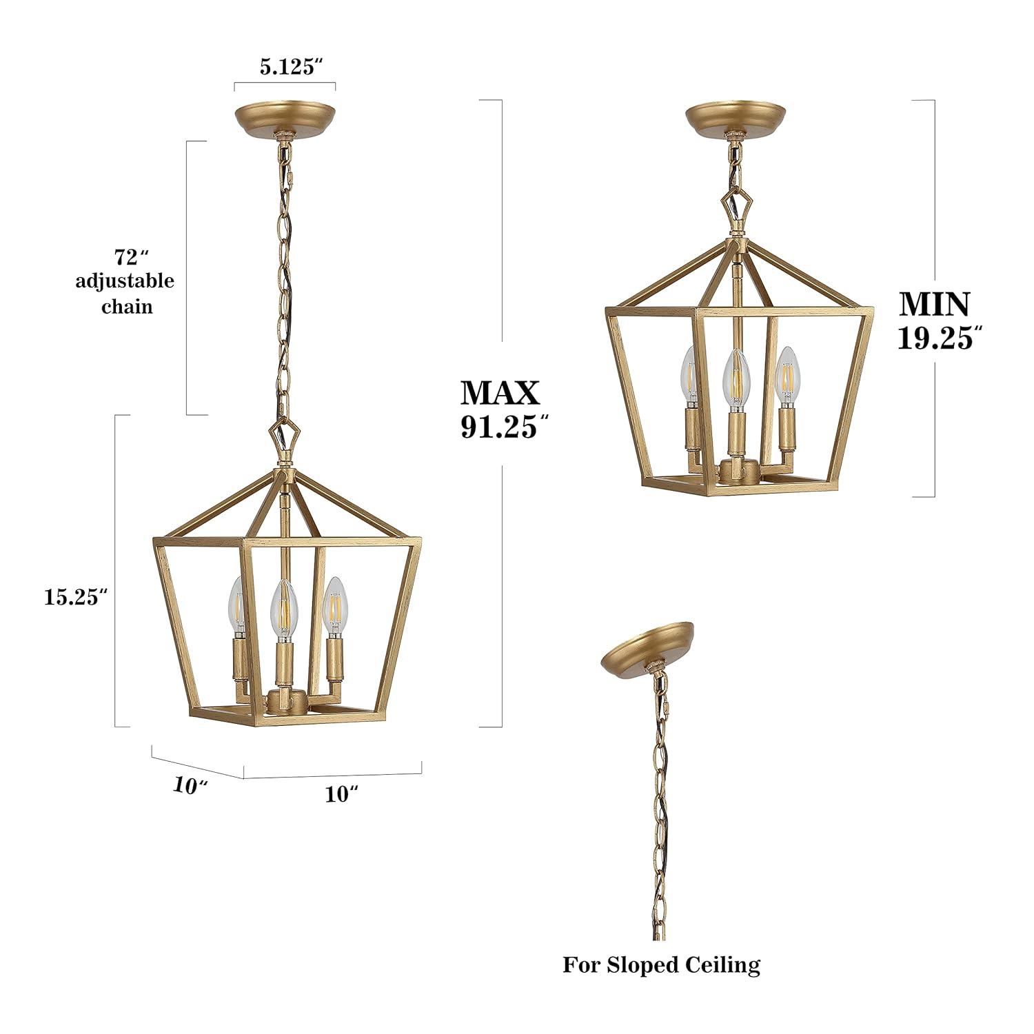 Ojai 10" 3-Light Iron Classic Modern Lantern LED Pendant, Brass Gold