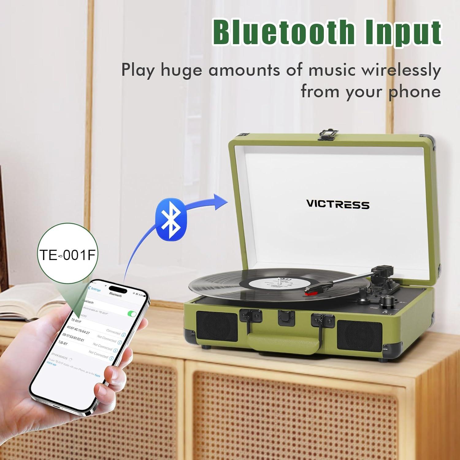 Victrola Journey 3-Speed Bluetooth Suitcase Record Player - Mint: Belt Drive Turntable