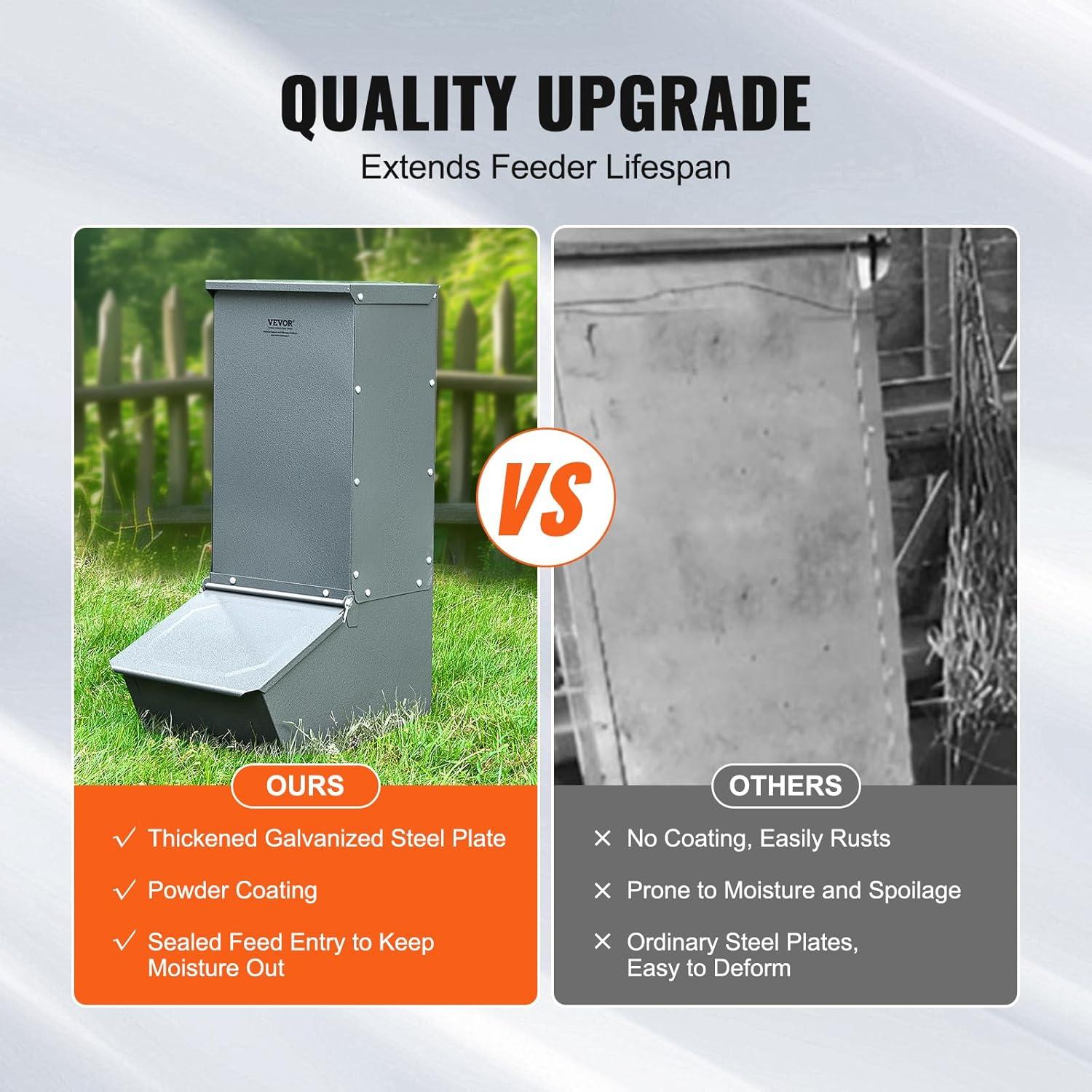 VEVOR Hog Feeder, 2.2 Bushel Capacity, Single Door Pig Feeder, Heavy Duty Steel Piglets Feeder, Multipurpose Trough Creep Feeder, Outdoor Livestock Feeder Farm Accessory for Feeding up to 5 Hogs