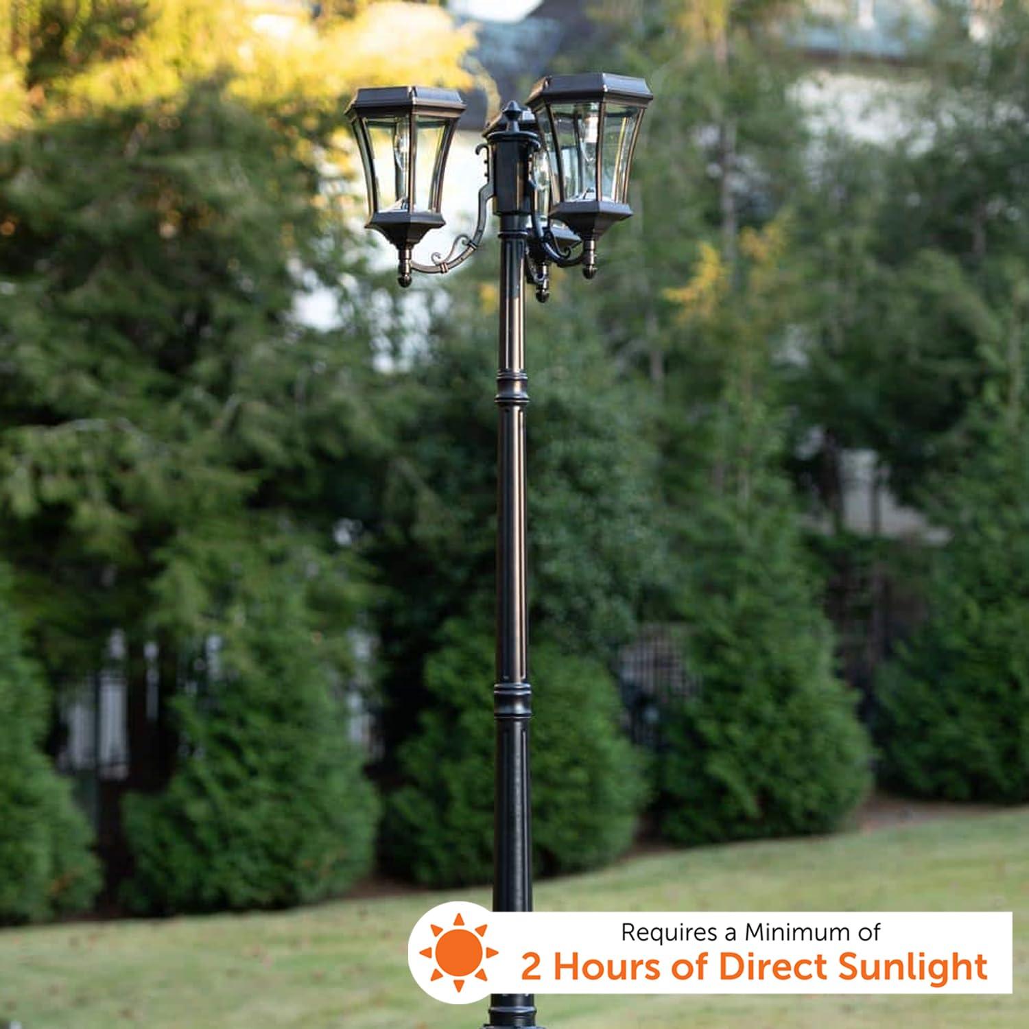 Victorian Bulb Series 3-Head Black Integrated LED Solar Outdoor Post Light
