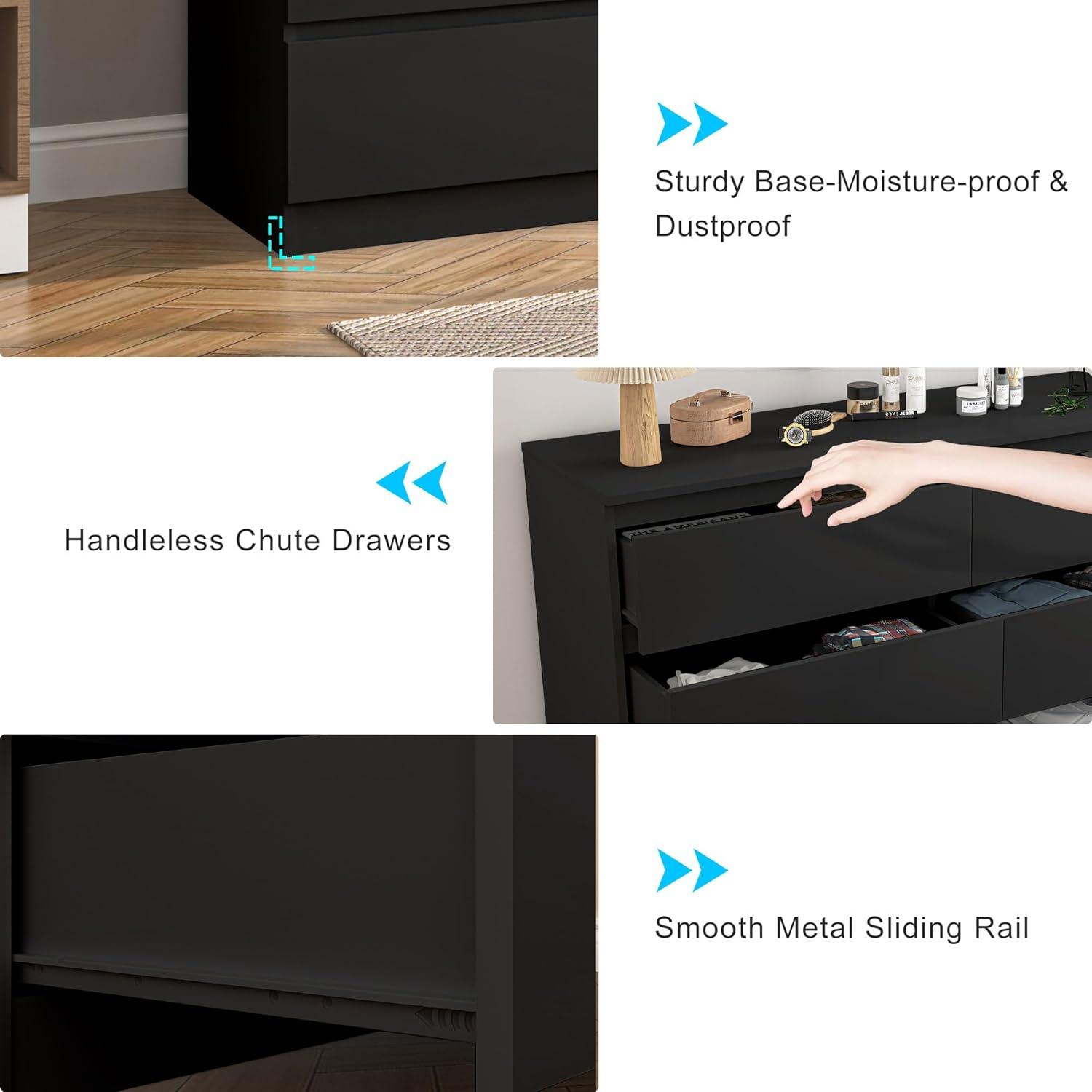 Hommoo 6 Drawer Double Dresser for Bedroom Black