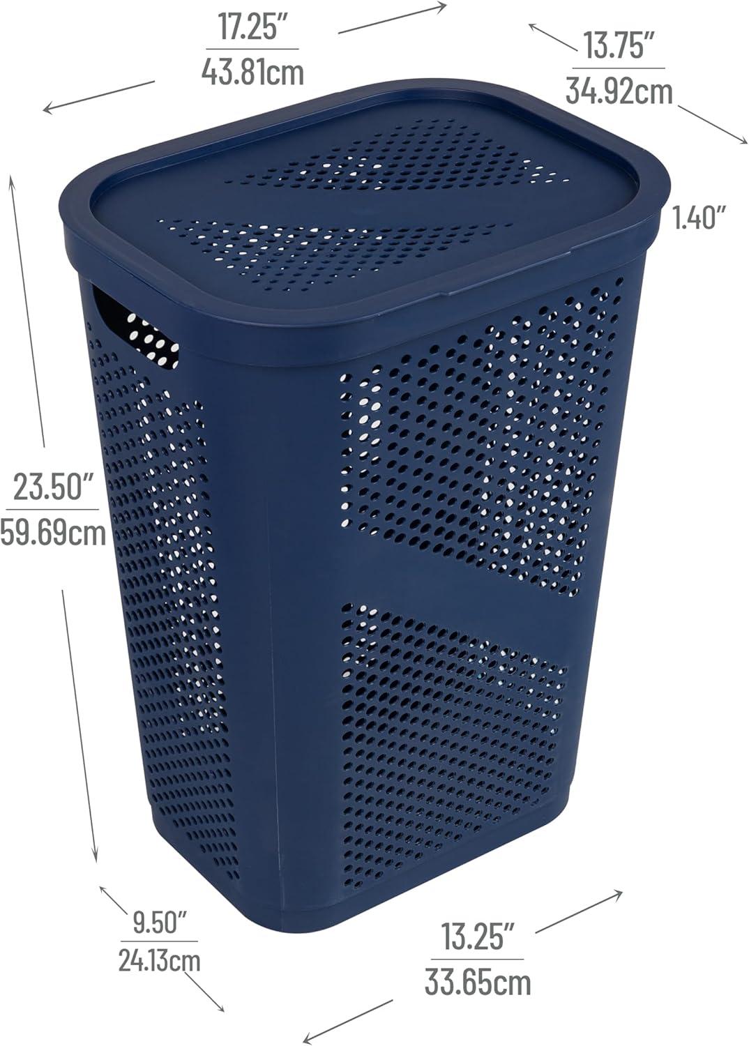 Mind Reader Large Hinged Lid Laundry Hamper, Navy