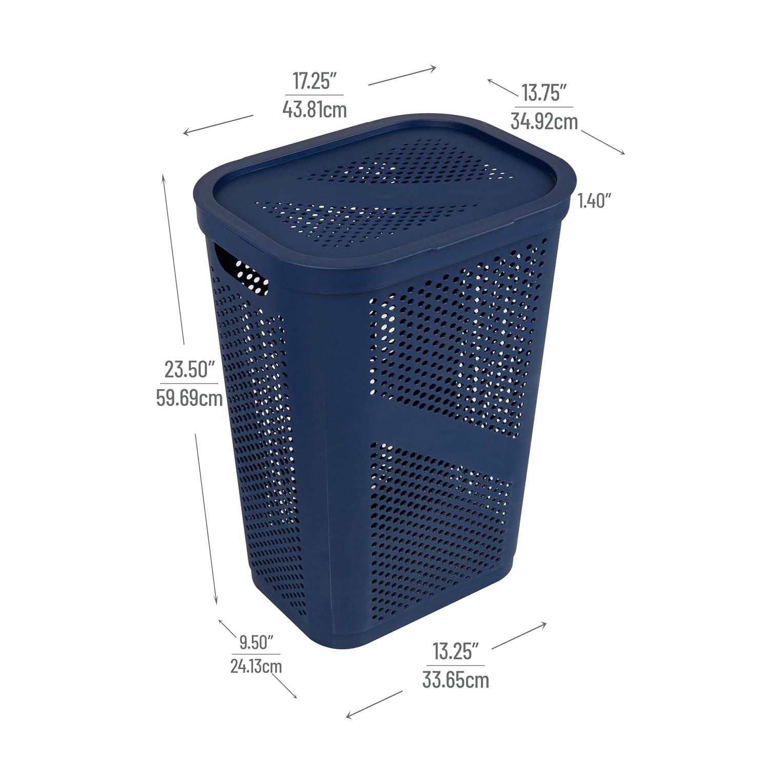 Mind Reader Large Hinged Lid Laundry Hamper, Navy