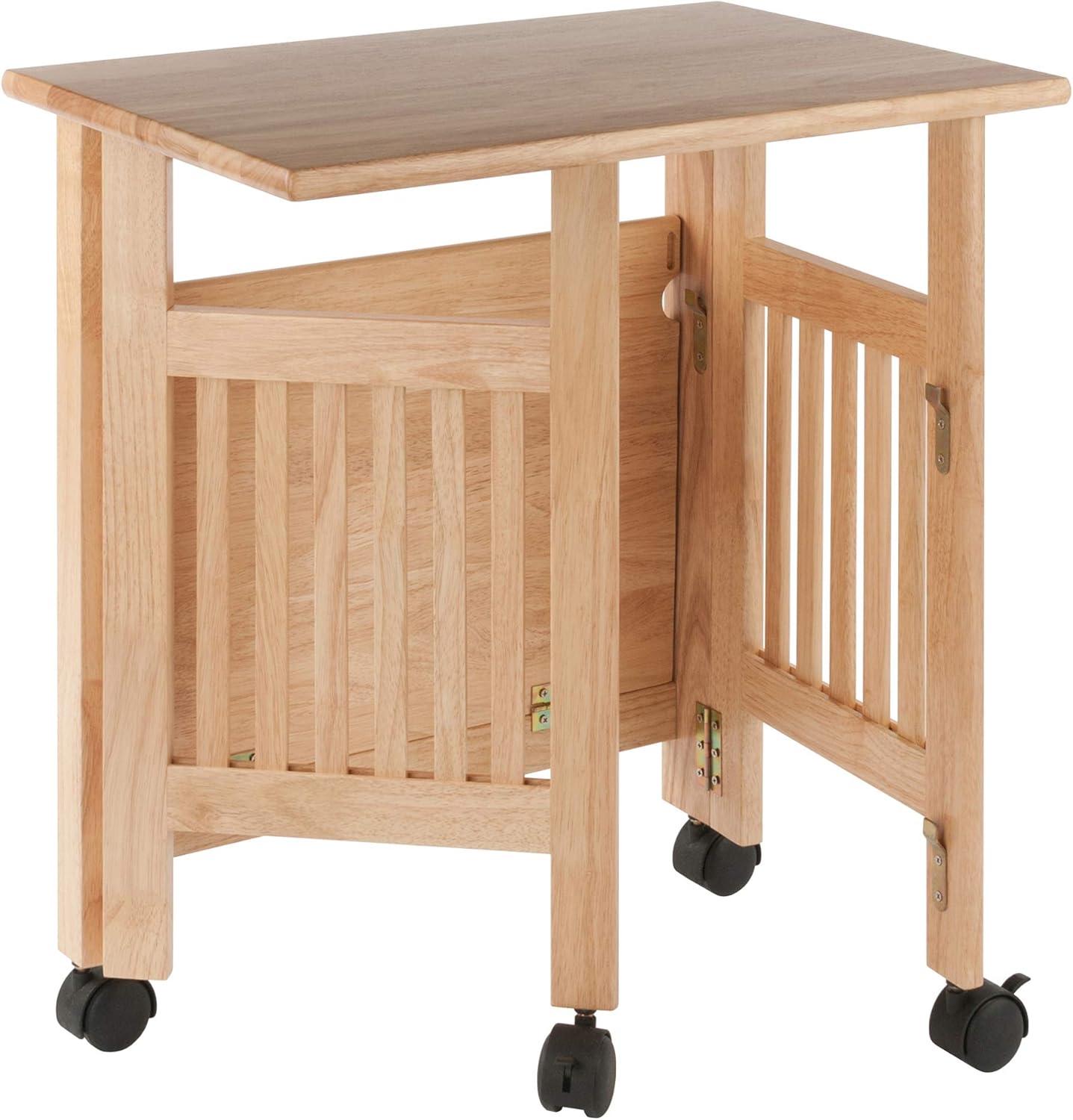 Natural Solid Wood Foldable Printer Cart with Shelves