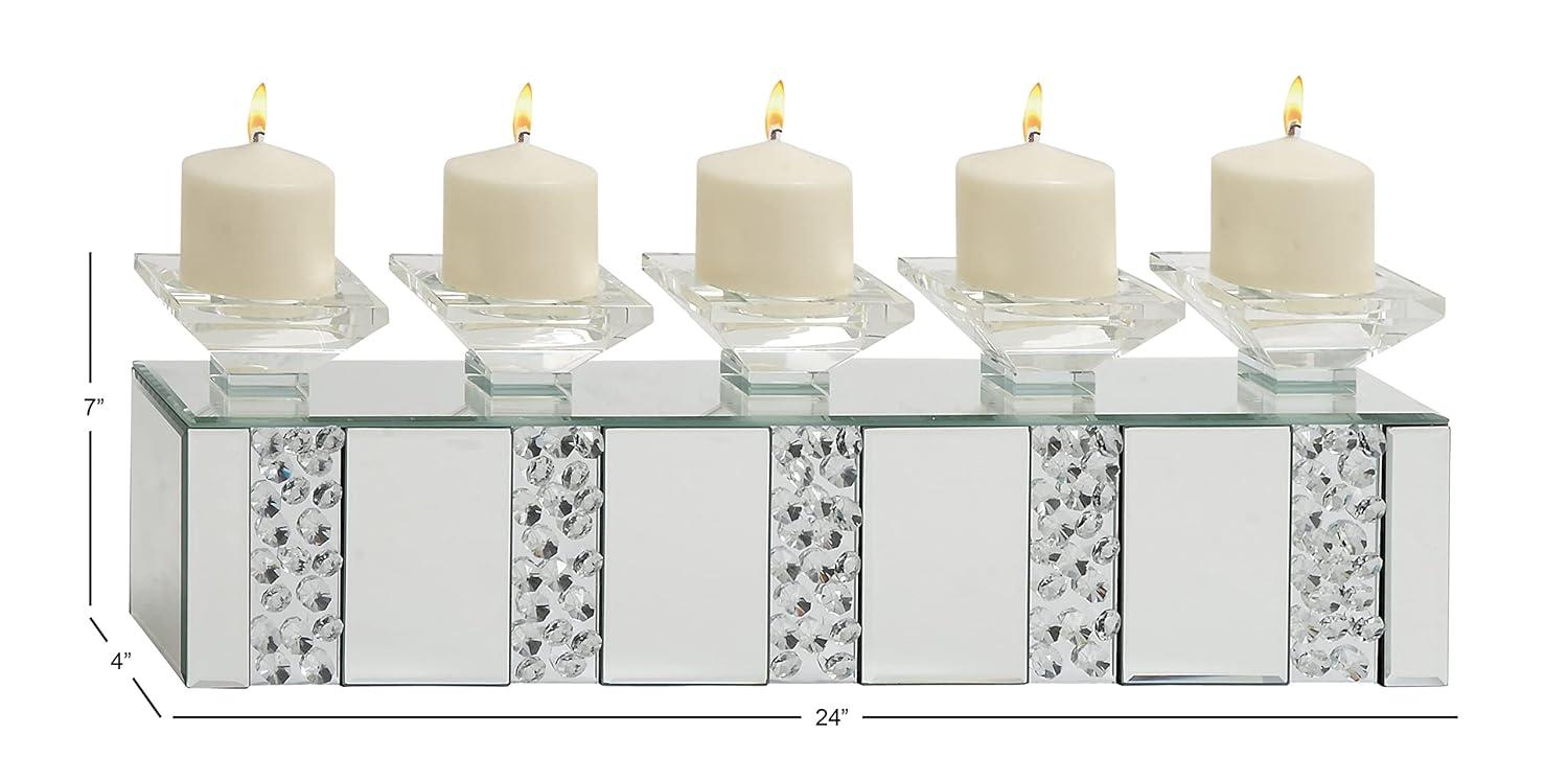 Mercer41 Glass Pillar 5 Plate Decorative Silver Candelabra with Mirrored Accents and Crystals