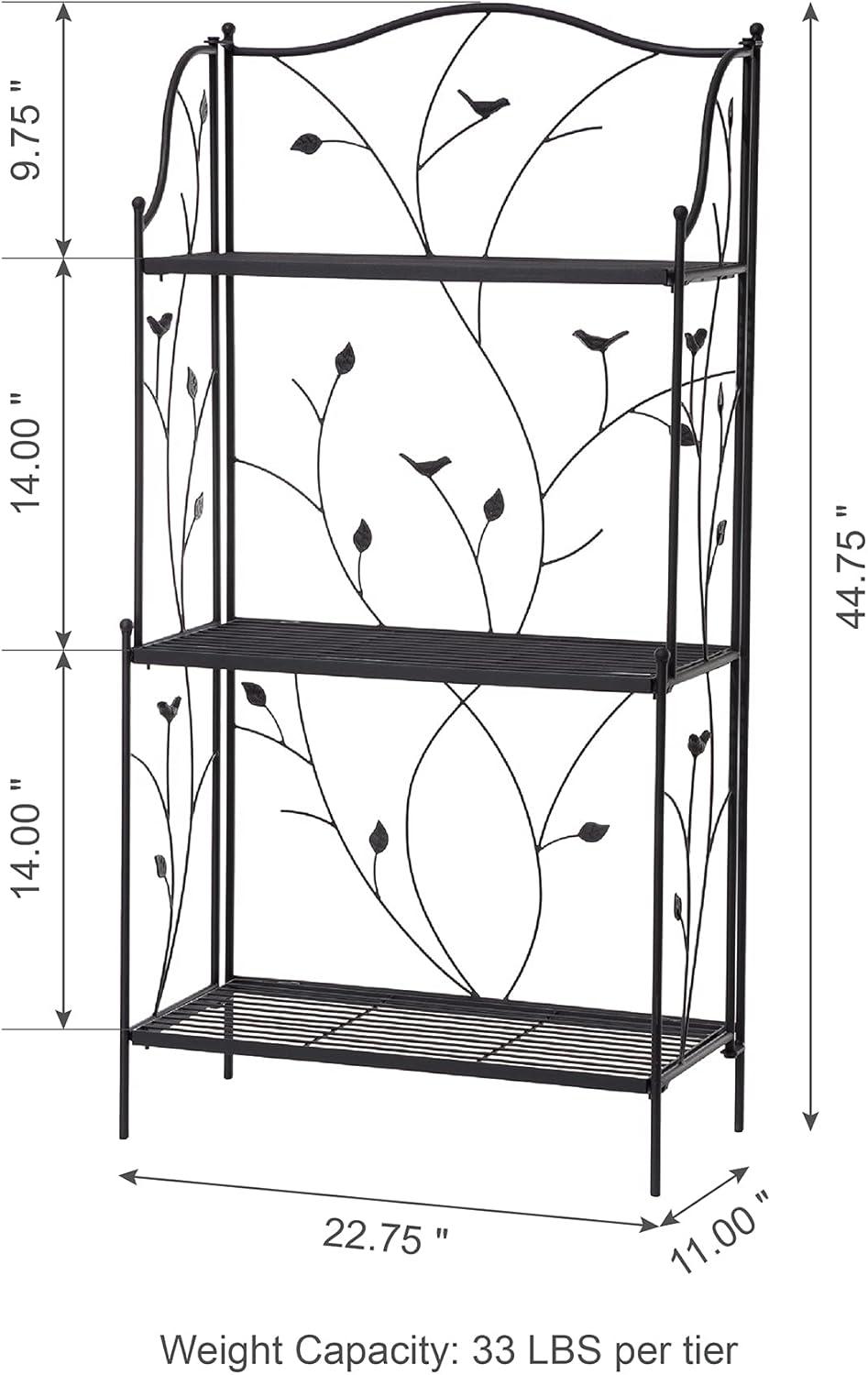 Black Metal 3-Tier Rectangular Plant Stand with Vines and Birds