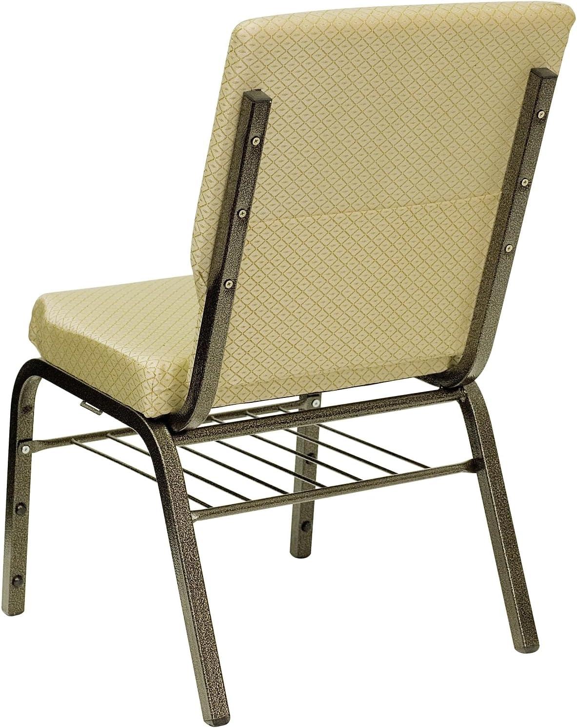 BizChair 18.5''W Church Chair in Navy Blue Patterned Fabric with Book Rack - Gold Vein Frame