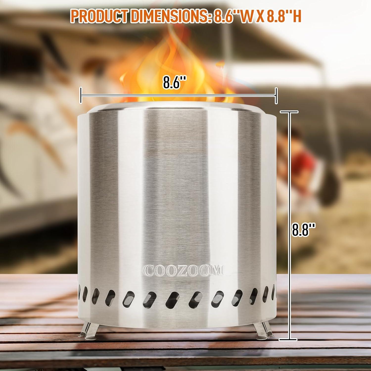 Smokeless Fire Pit 9.6 in. H Outdoor Portable Stainless Steel Tabletop Wood Burning Fire Pit with Storage Bag, Green