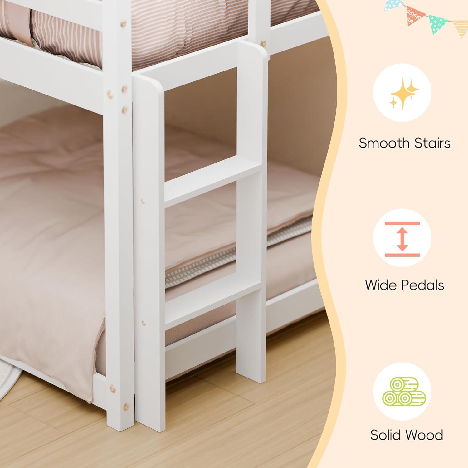 Harper & Bright Designs Kids Loft Bed with Slide,Twin Size Low Loft Beds for Girls Boys Solid Pine Wood Toddler Loft Bed with Ladder and Guard Rails,White