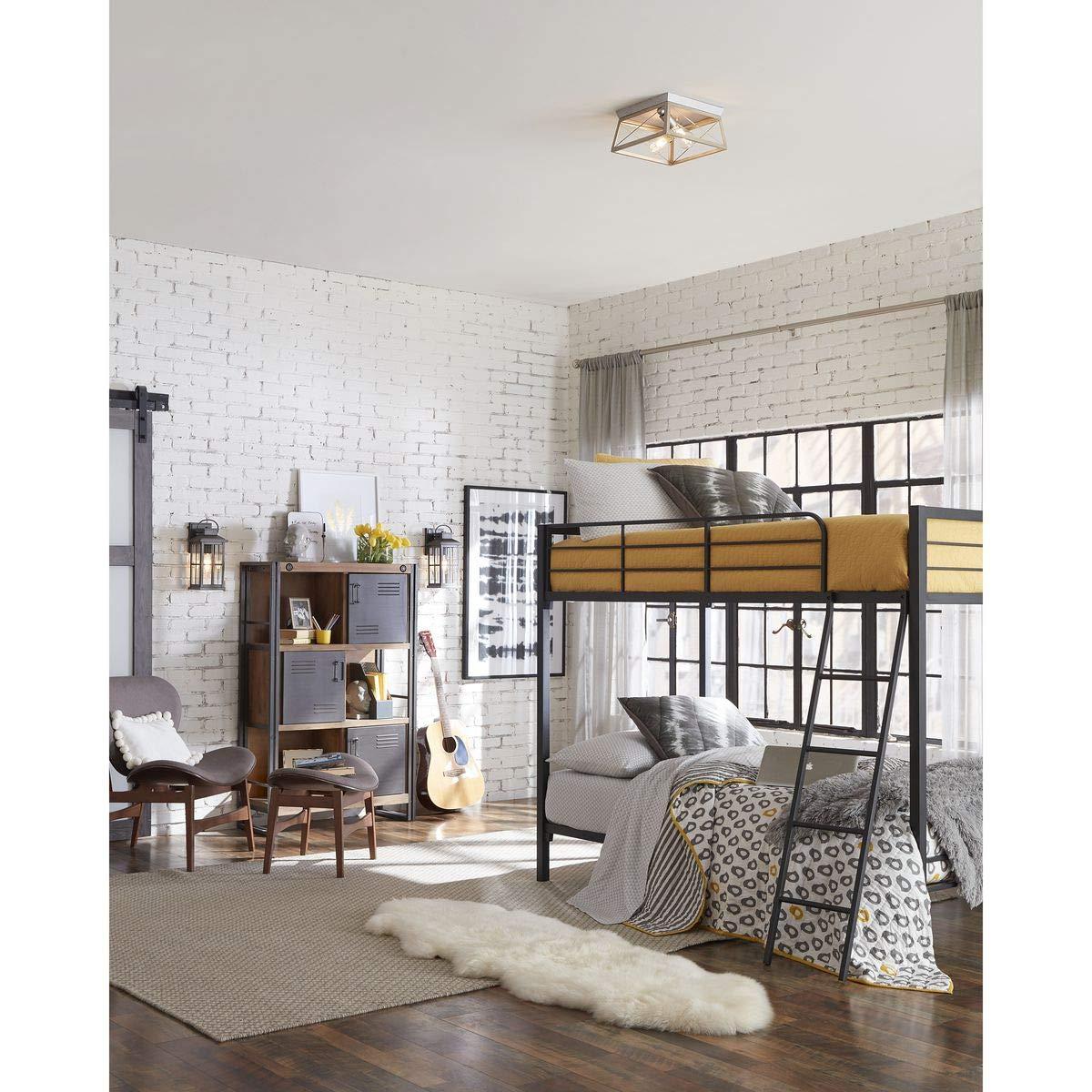 Progress Lighting Briarwood 2-Light Flush Mount, Galvanized Steel, Faux-Painted Wood Enclosure