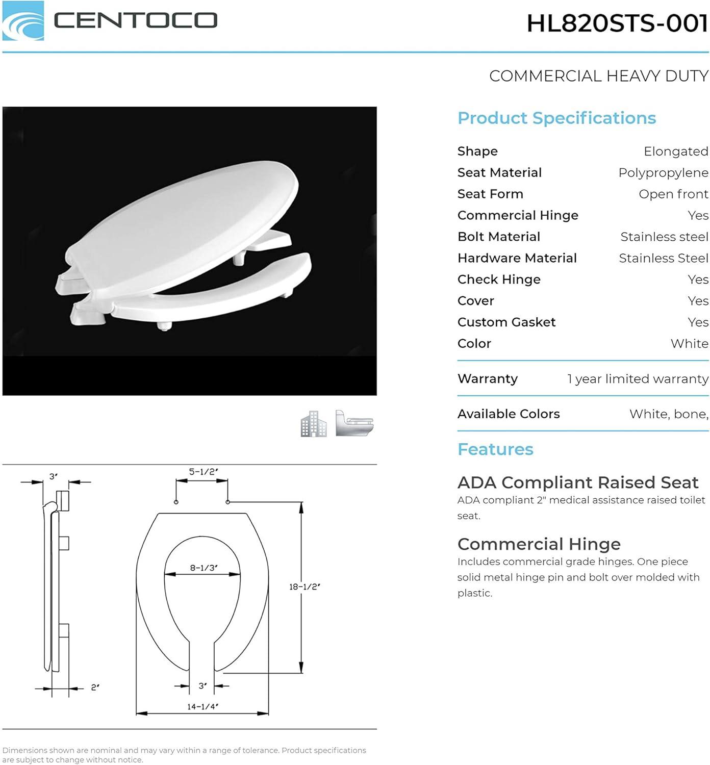 Centoco Toilet Seat,Elongated Bowl,Open Front GRHL820STS-001