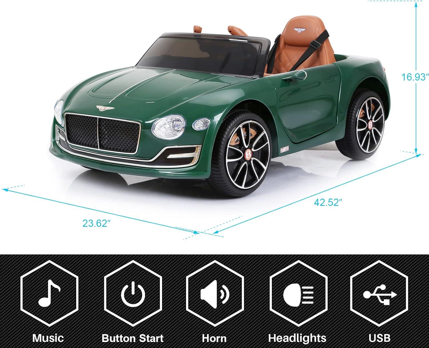 Green 12V Bentley Style Kids Ride-On Car with Remote Control