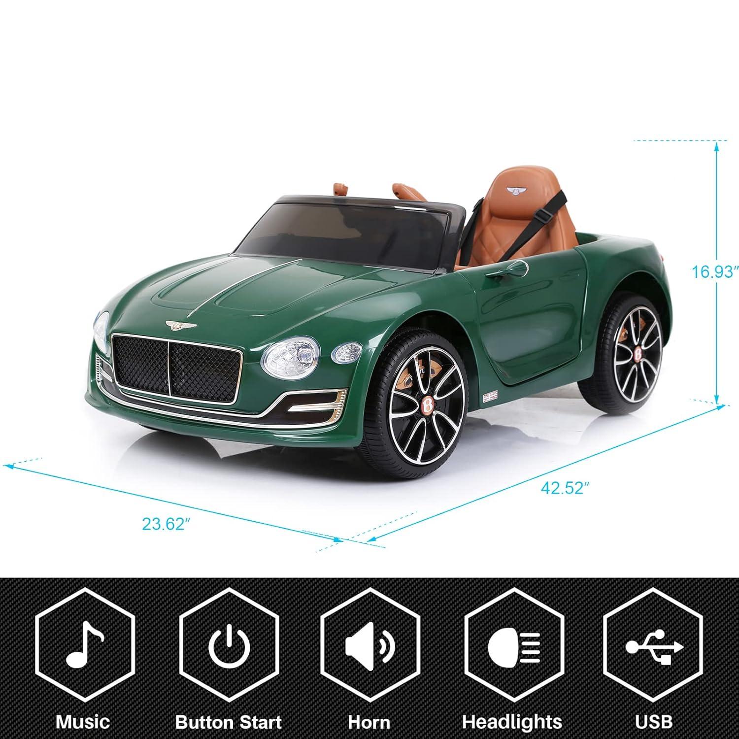 Kids Bentley Style GT Coupe EXP12 12V Battery Ride On Car Electric 2.4G Remote Control Green