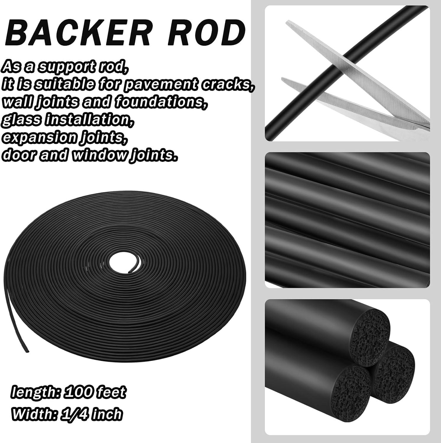 Black Foam Rubber Backer Rod for Gaps and Joints, 1/4 Inch x 100 ft