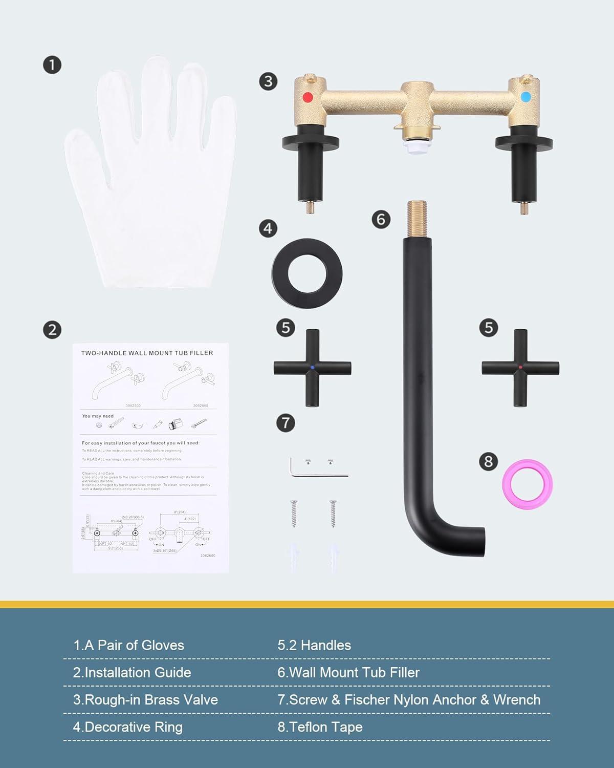 2-Handle 3-Hole Wall Mounted Roman Tub Faucet With 360° Swivel Spout