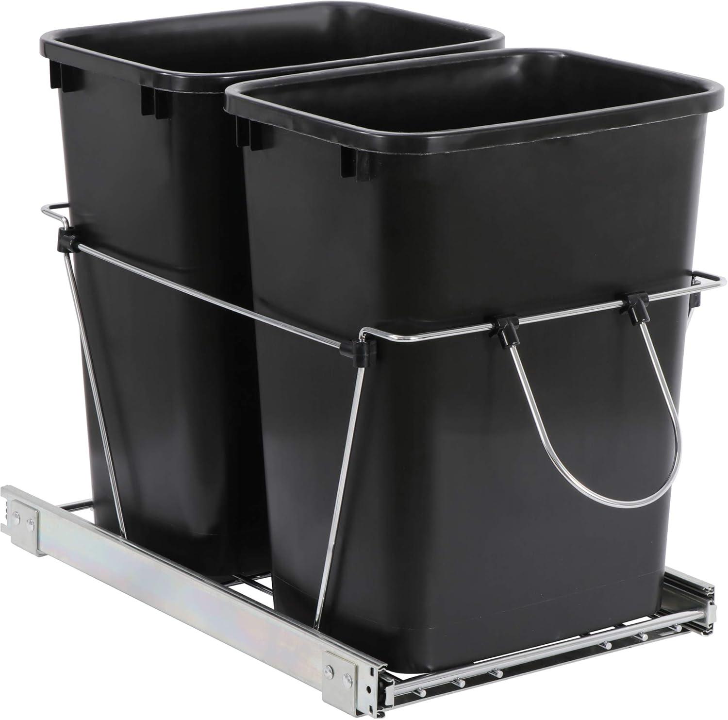 Black Double Pull-Out Trash Can with Steel Frame