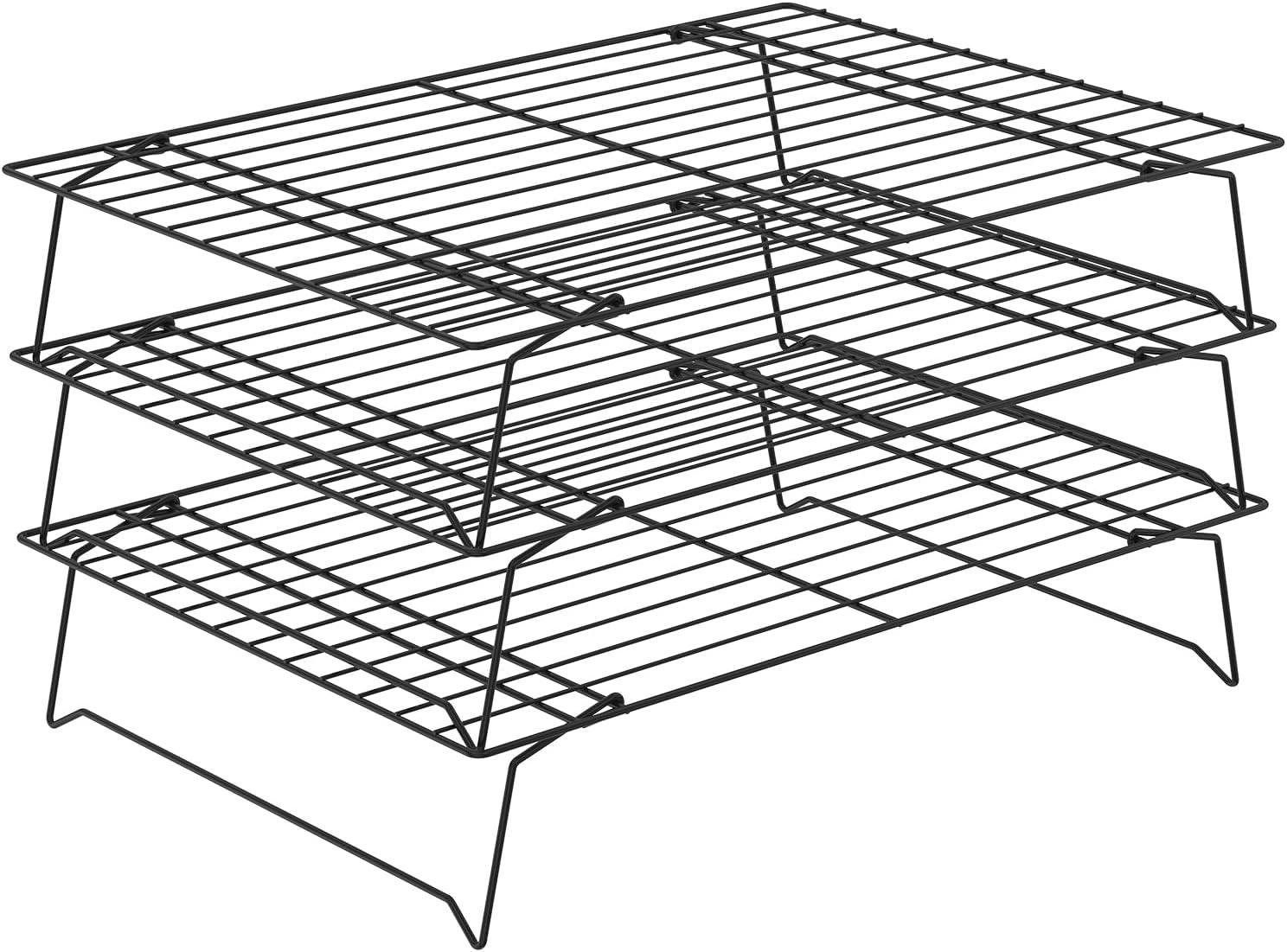 Duslogis 3-Tier Cooling Rack for Cookies, Cake and More, Stackable Non-Stick Baking Cooking Cooling Racks for Cooling Roasting Grilling, Black