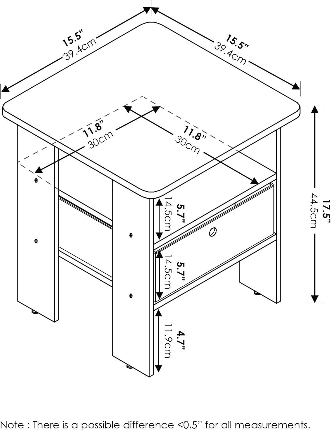 French Oak Grey and Black Engineered Wood End Table with Storage