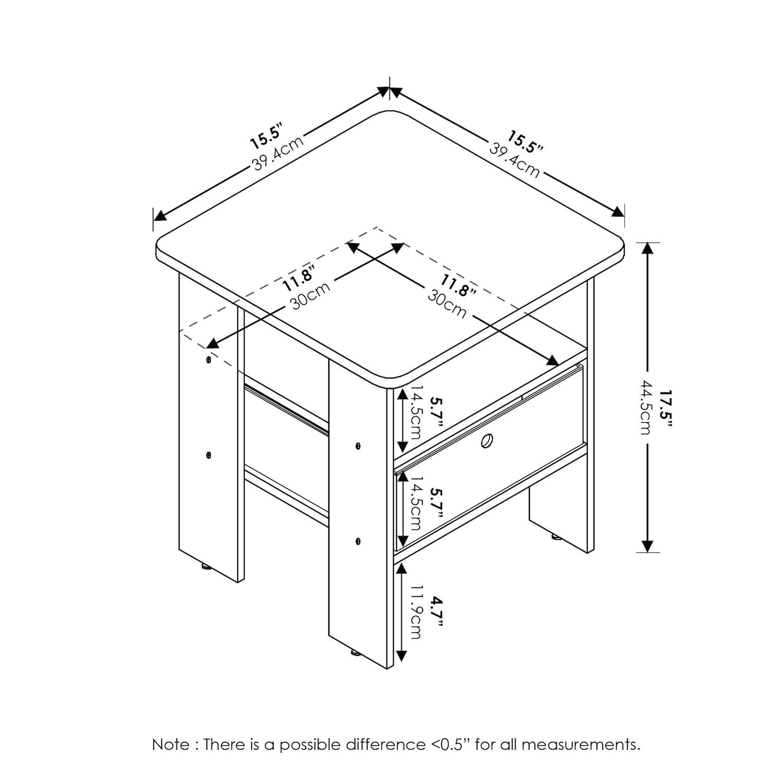 Furinno Andrey End Table Nightstand with Bin Drawer Set of 2, Multiple Colors