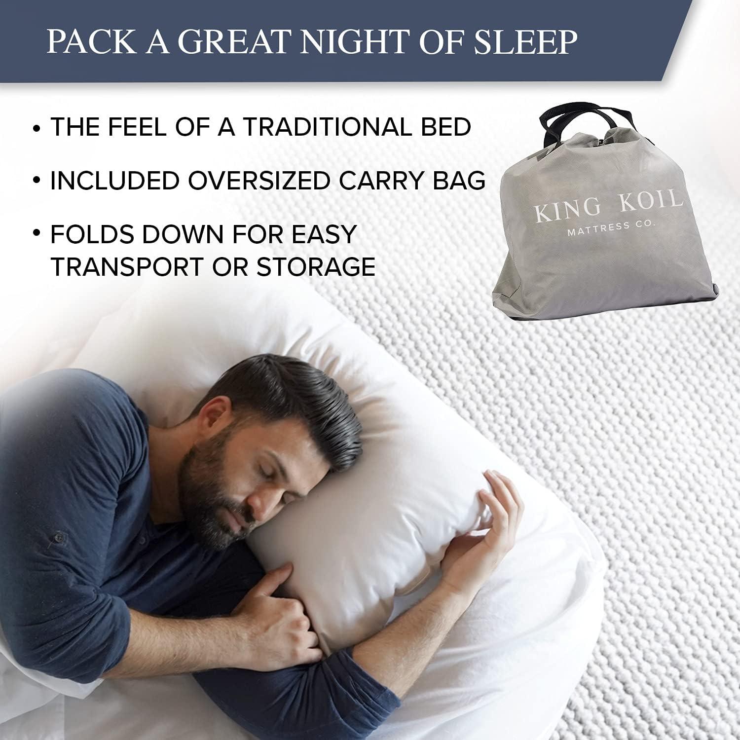 King Koil Plush Pillow Top Twin Air Mattress with Built-in High-Speed Pump for Camping, Home & Guests - 20” Twin Size Airbed Luxury Inflatable Blow Up Mattress, Waterproof, 1-Year Warranty.