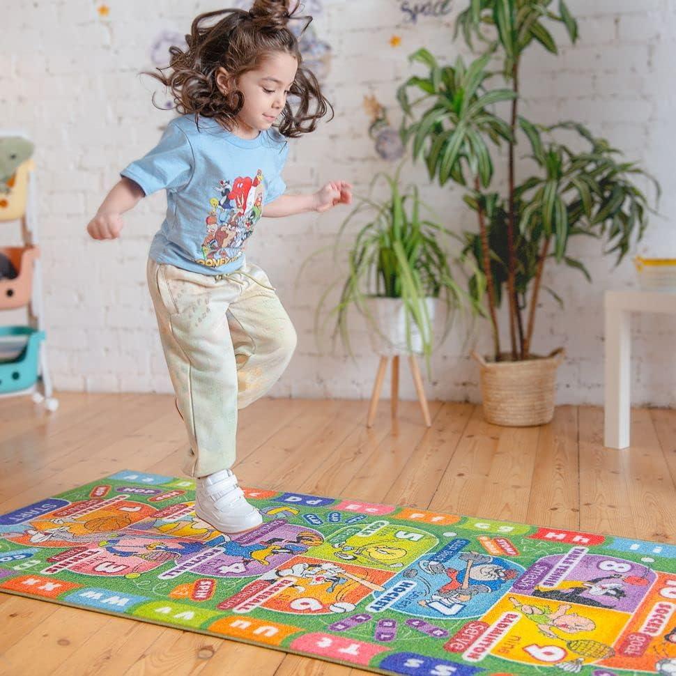 KC CUBS | Looney Tunes Boy & Girl Kids Hopscotch Number Counting Educational Learning & Game Play Nursery Bedroom Classroom Rug Carpet, 2' 7" x 6' 0"