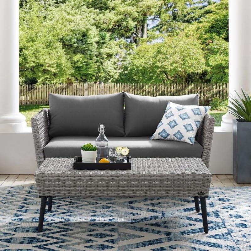 2pc Richland Outdoor Patio Loveseat and Coffee Table Set - Gray - Crosley