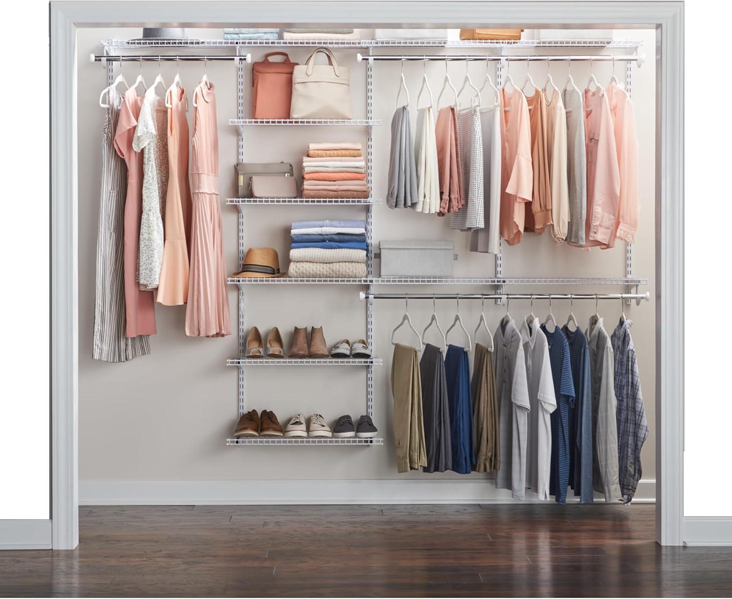 White Adjustable Wire Closet System with Telescoping Rods