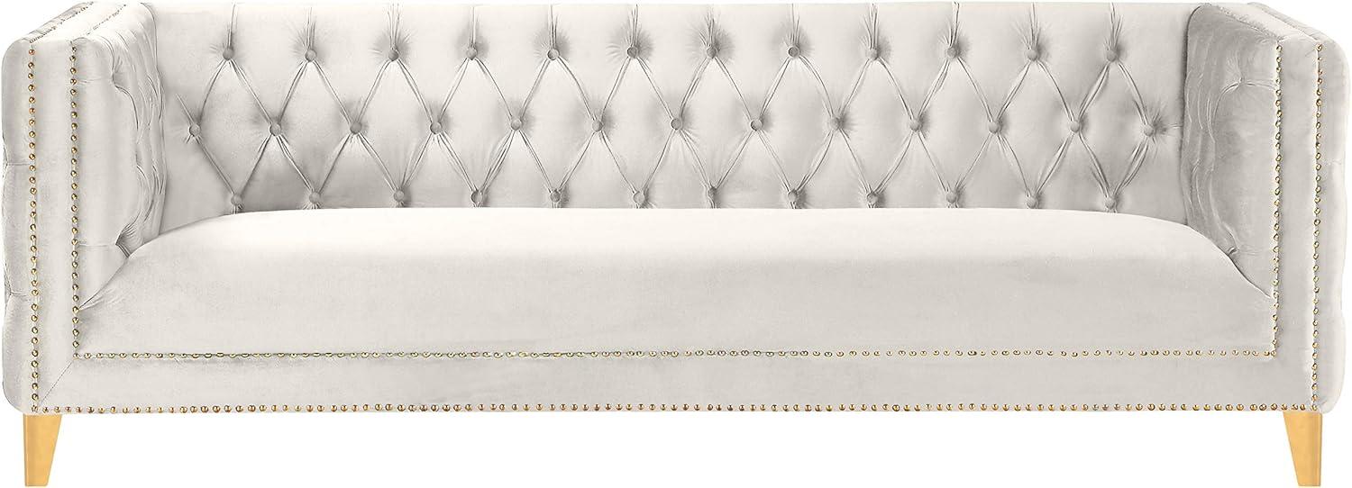 Michelle 90'' Cream Velvet Tufted Sofa with Gold Nailhead Trim